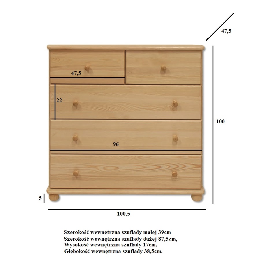 KD109 komoda S100 W100 G47 sosna orzech DREWMAX - 00705