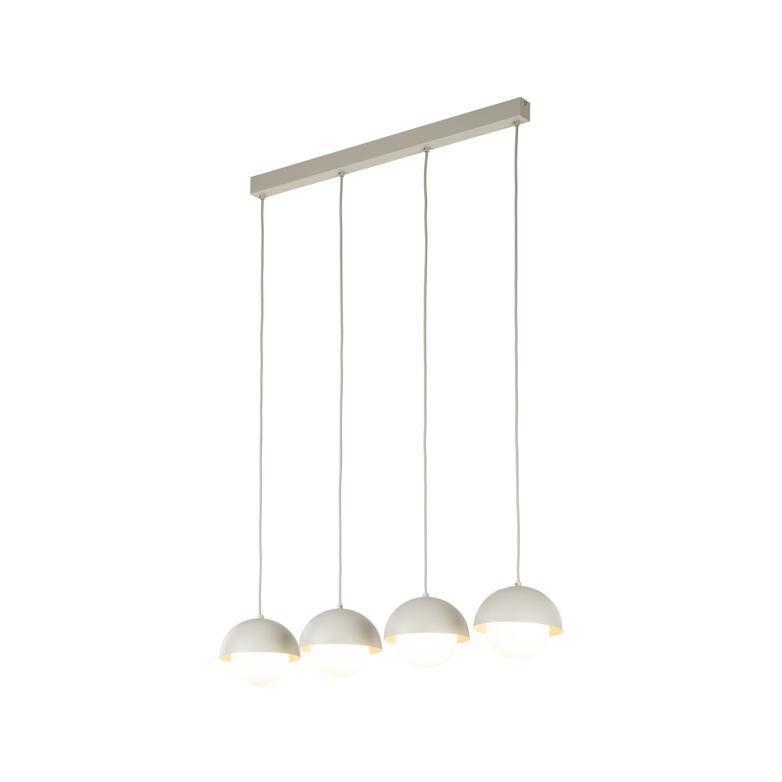 Lampa wisząca BONO beżowa na metalowej listwie z białymi okrągłymi szklanymi kloszami 120x100x17cm - TK_10213