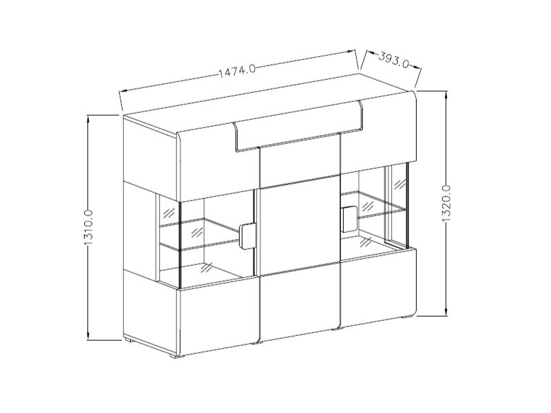 Komoda TOLEDO 46 wysoka trzydrzwiowa przeszklona biała 147x131x39cm - 2498DW46