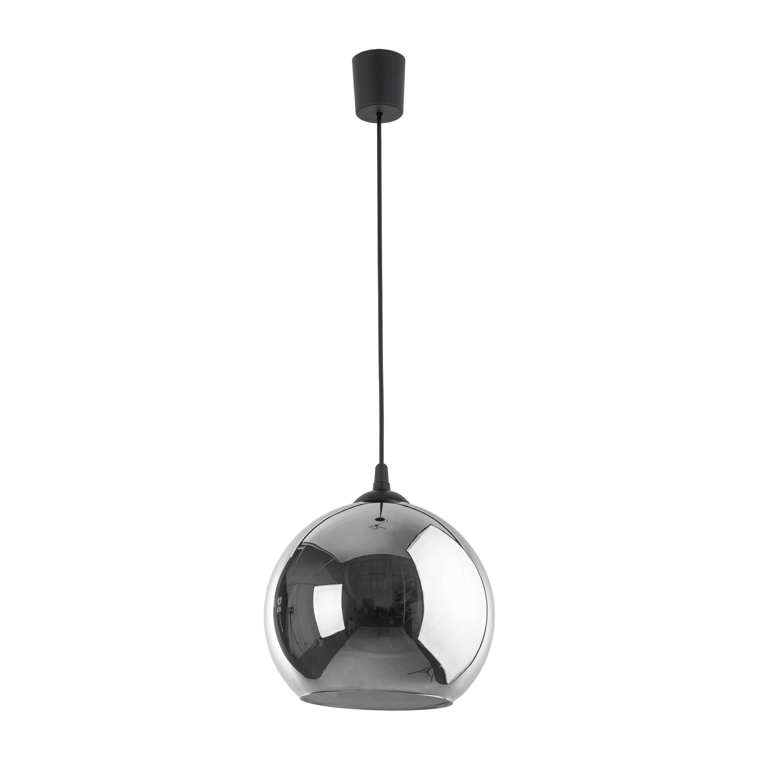 Lampa wisząca VENEZIA czarna z szarym lustrzanym okrągłym szklanym kloszem 115x30cm