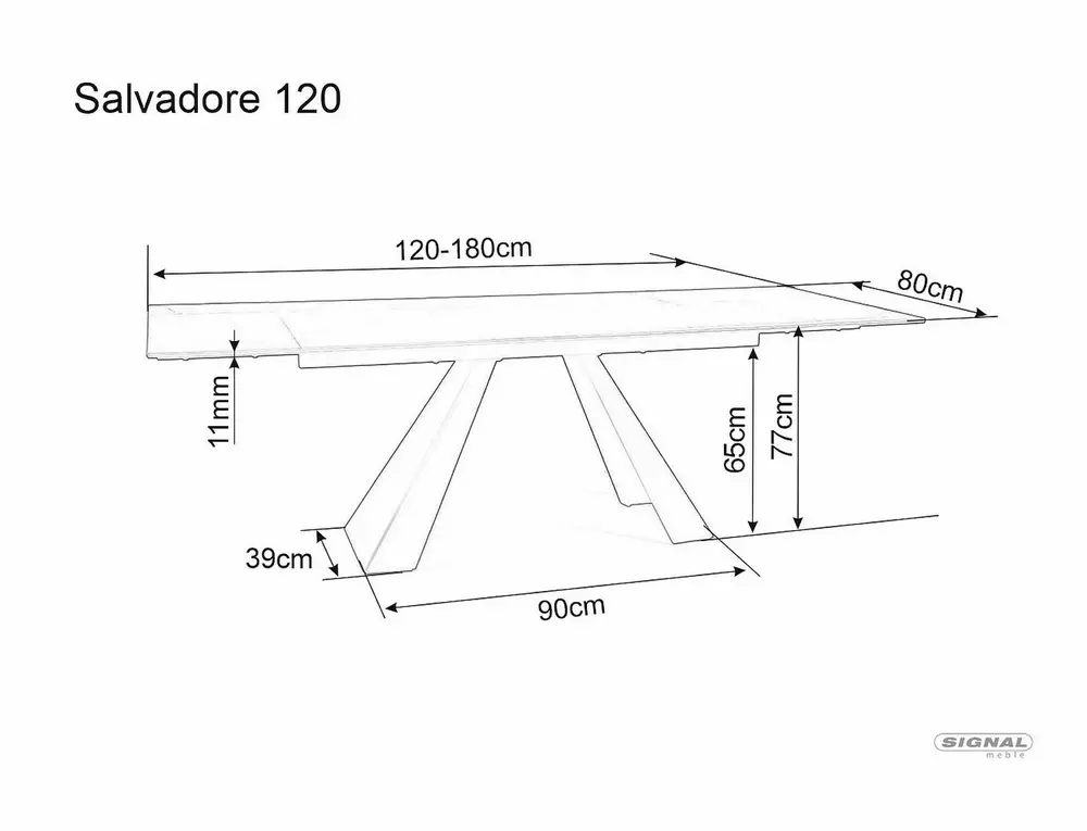 Stół rozkladany SALVADORE Czarny Mat 80x120-180 cm - SALVADOREC120