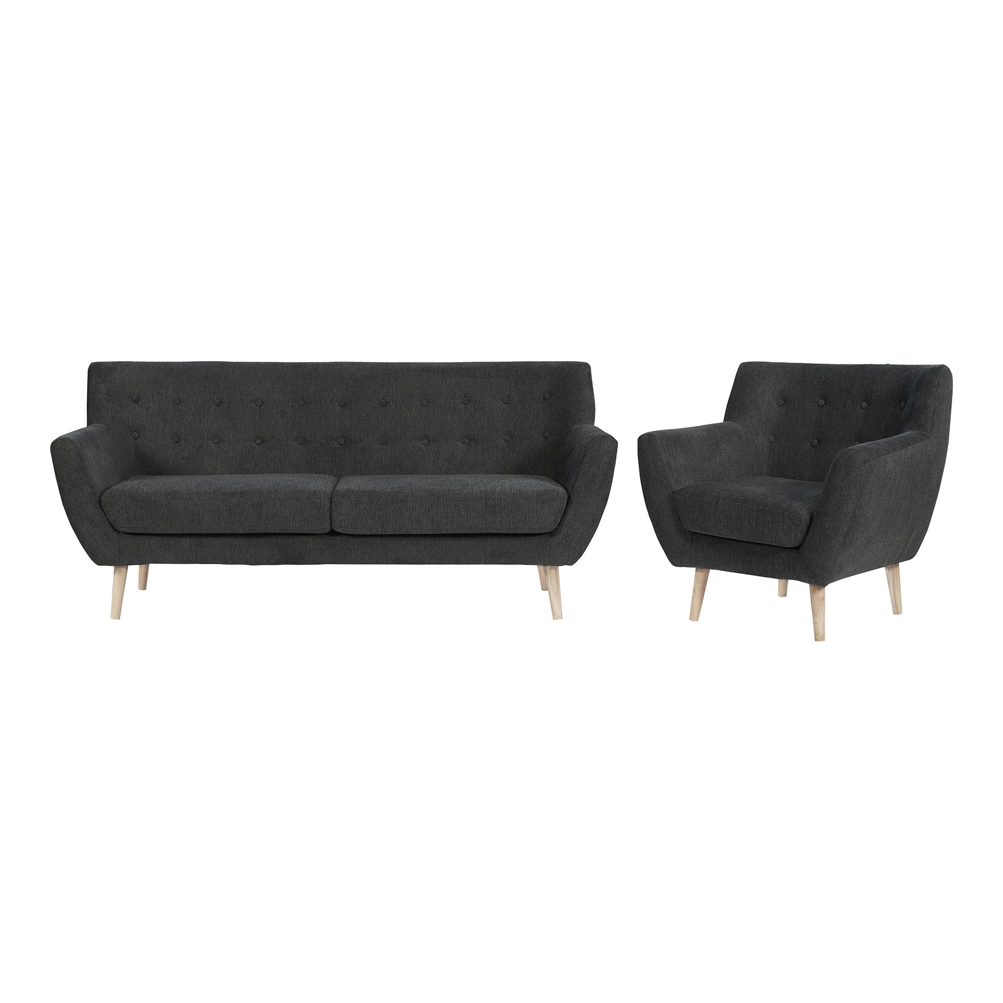 Sofa wypoczynkowa 3-osobowa MONTE - ciemnoszara z nogami z naturalnego drewna - 1301537