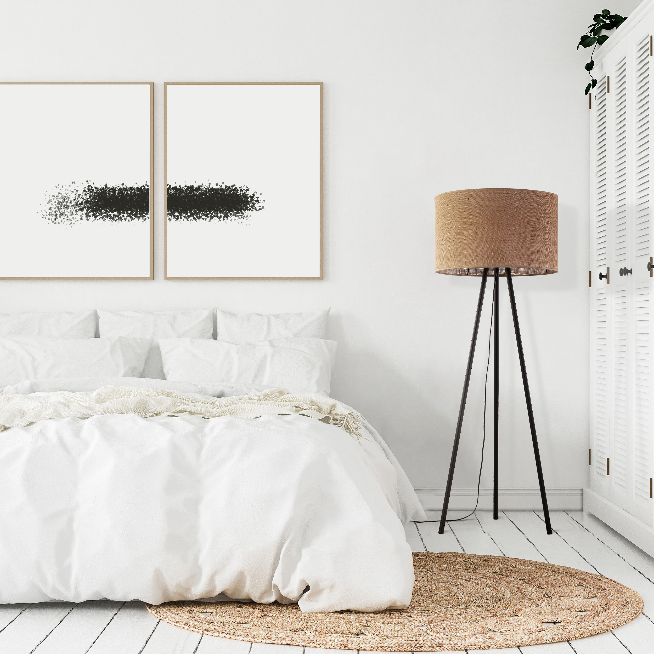 Lampa podłogowa JUTA czarna z brązowym okrągłym abażurem z tkaniny 159x50cm - TK_5569