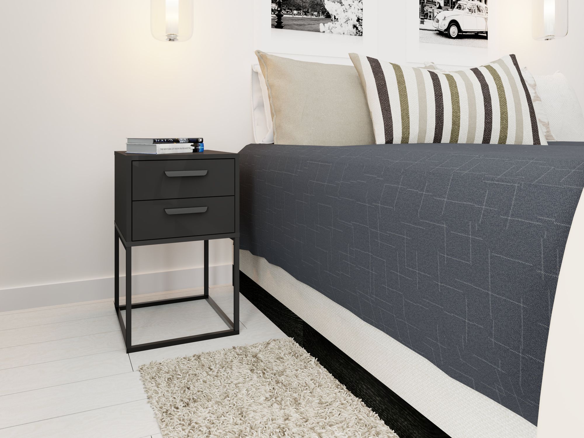 Szafka nocna z 1 szufladą na stelażu 40cm CADRO 6 z uchwytem antracyt - INT_5003330
