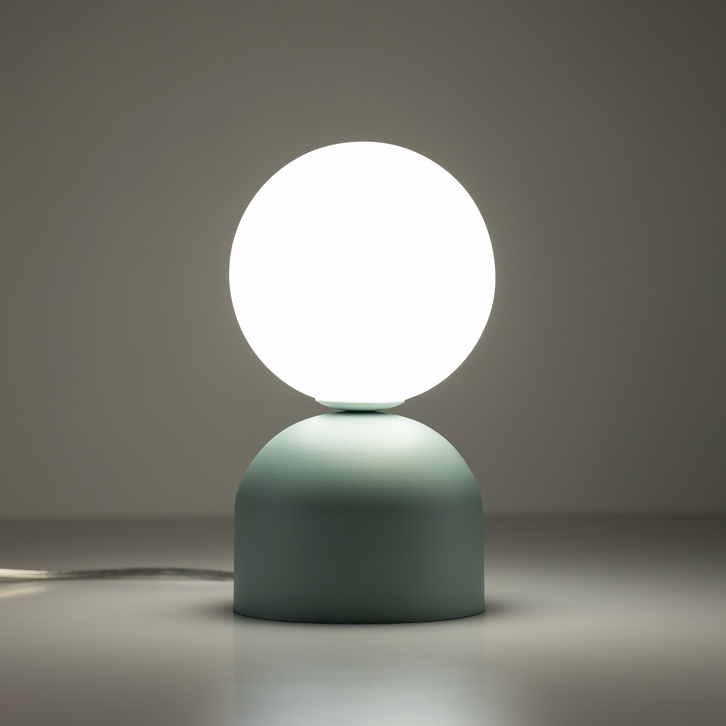 Lampka nocna MIKI miętowa z białym okrągłym kloszem 21x12cm - TK_16039
