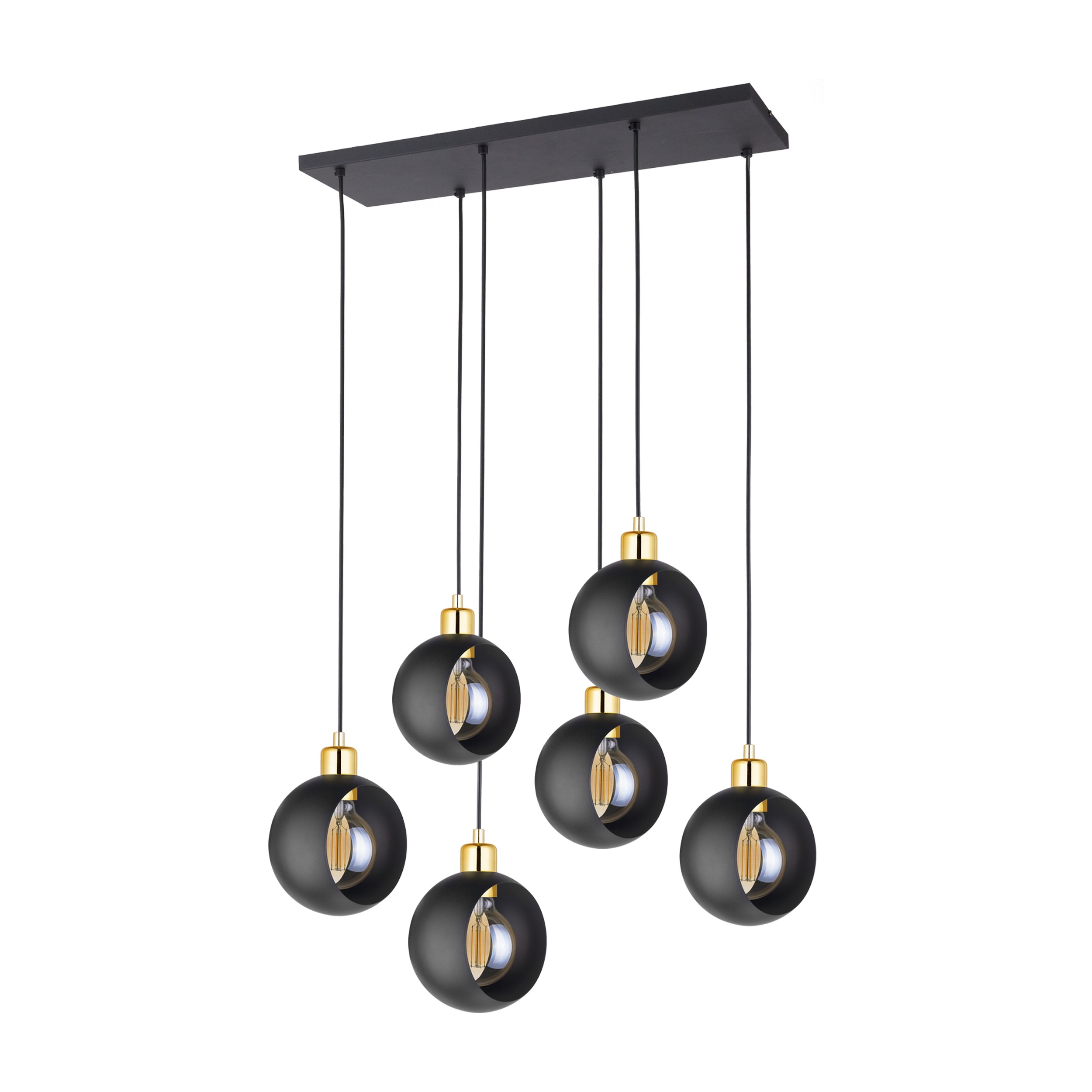 Lampa wisząca CYKLOP czarna ze złotymi elementami na prostokątnej podstawie 130x72x35cm
