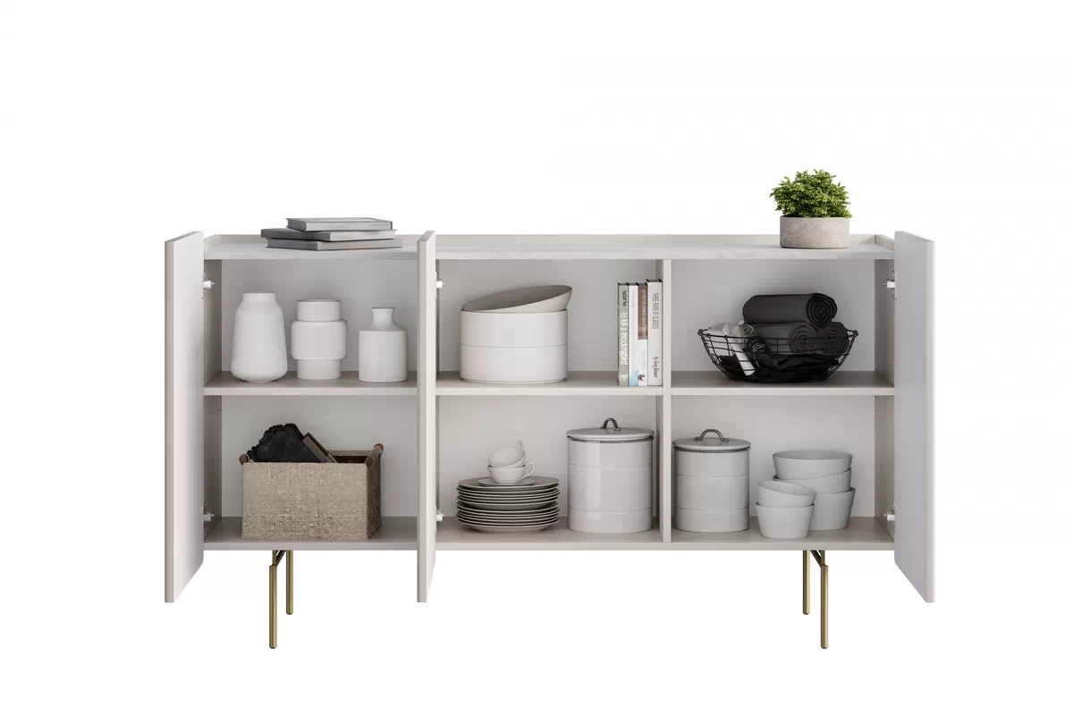 MALMI Komoda 150 3D - cashmere / crema bianca / złote nogi - B_156232