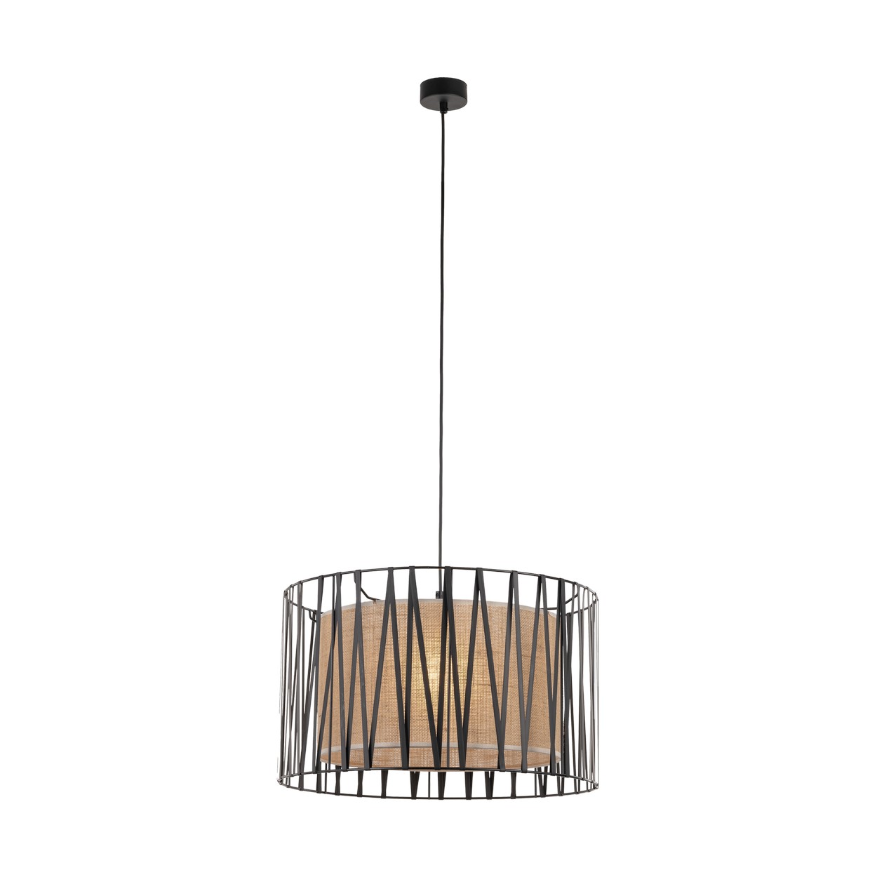 Lampa wisząca HARMONY czarna z brązowym kloszem z tkaniny 120x50cm - TK_4557