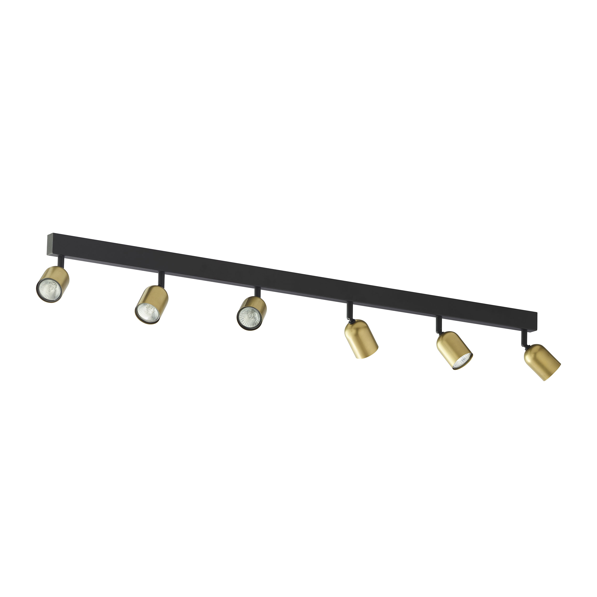 Lampa sufitowa TOP czarna na listwie ze złotymi regulowanymi reflektorami 126x16cm