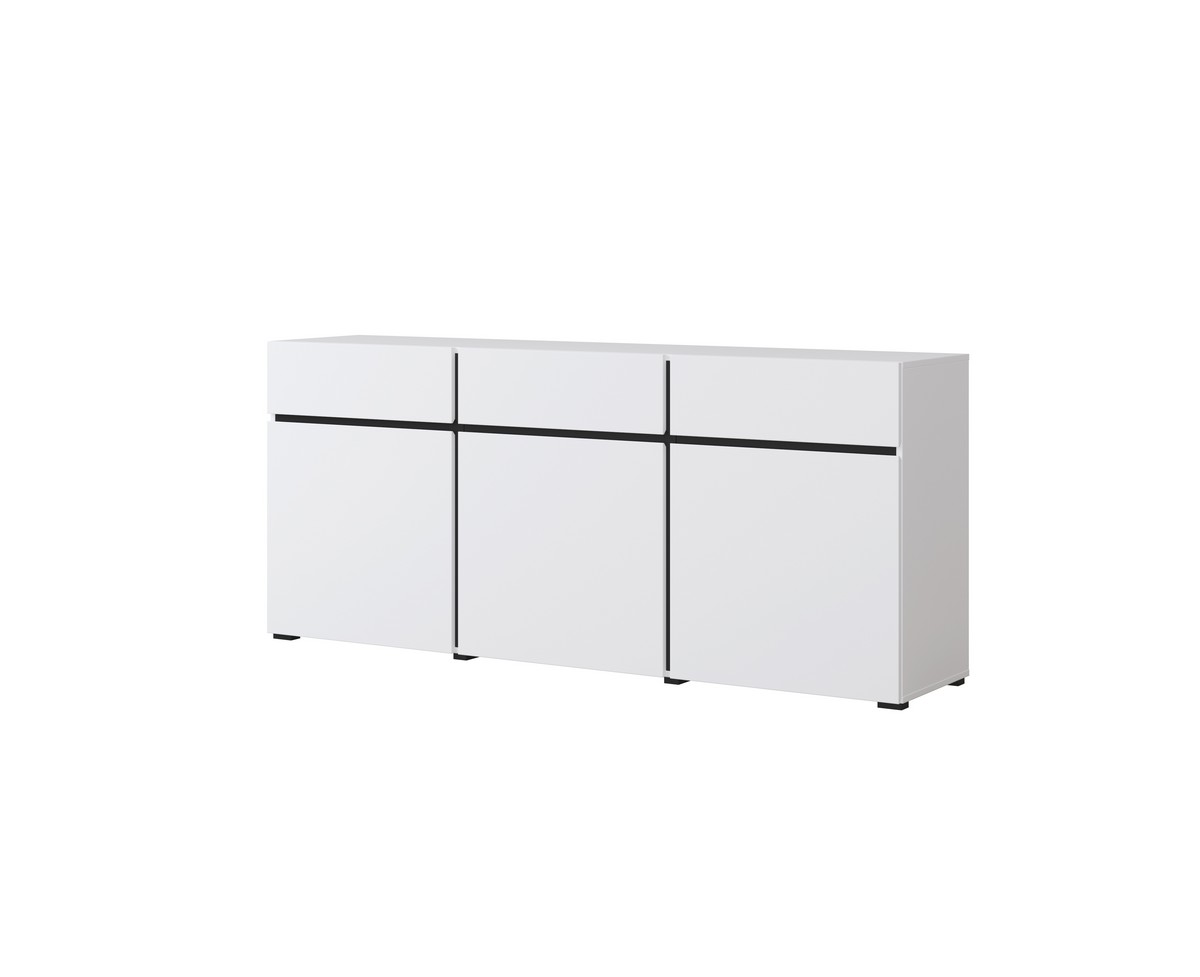 Komoda CROSS 3-drzwiowa z 3 szufladami biała czarna 180x78x40cm - 249WMY43