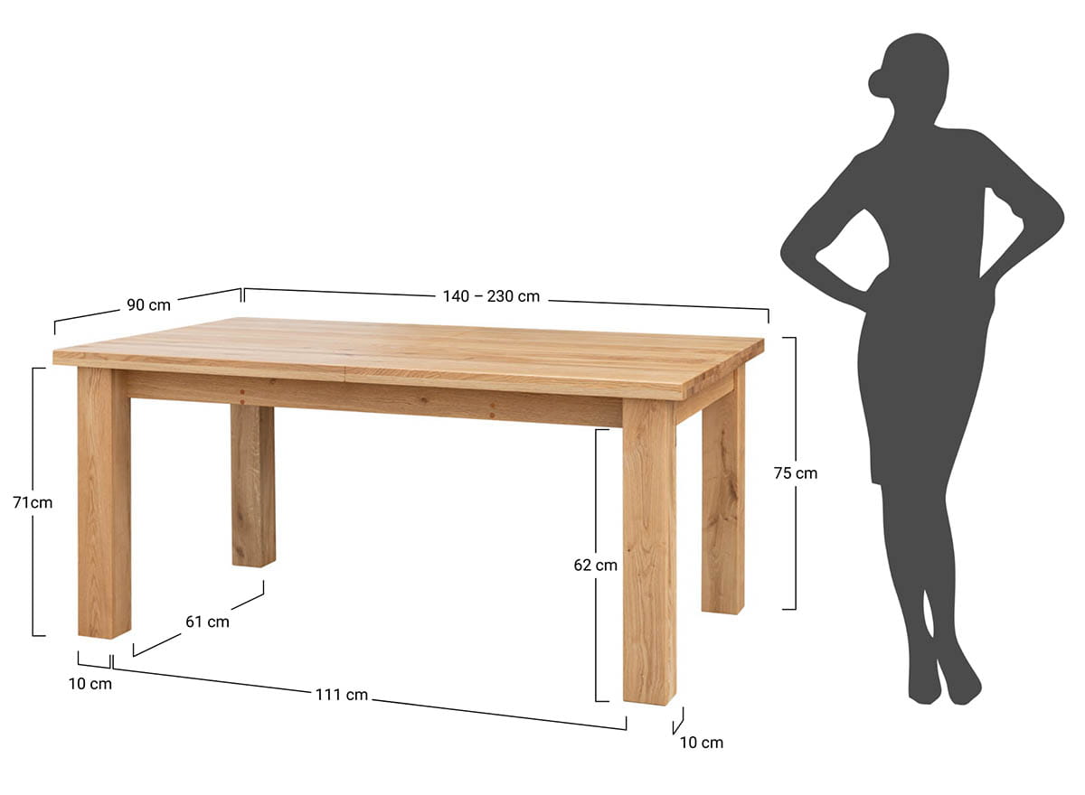 Rozsuwany stół dębowy GROSSI 90x140-230 dąb olejowany - GROSSI140X90