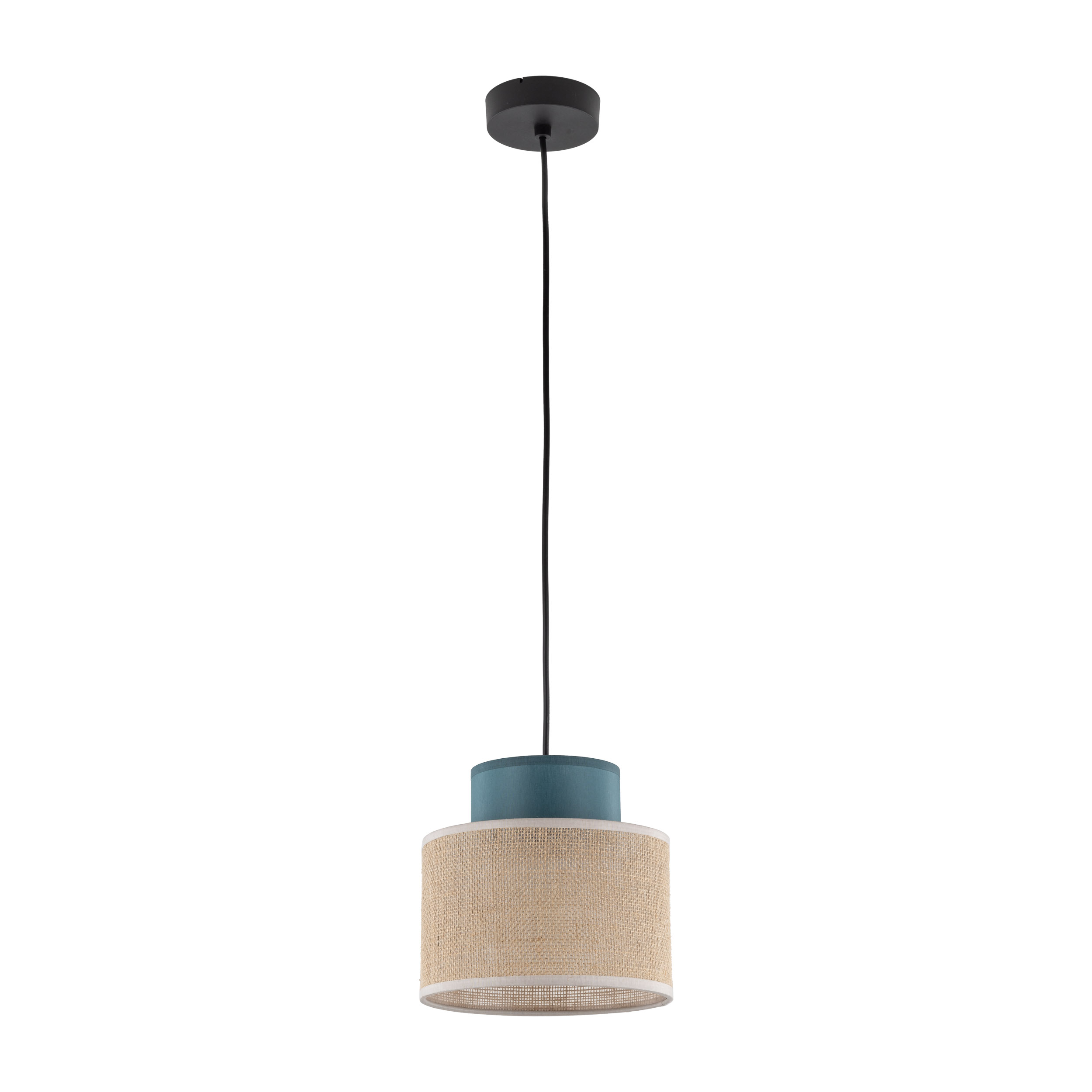 Lampa wisząca DUO JUTA czarna z niebieskim i brązowym kloszem 160x20cm