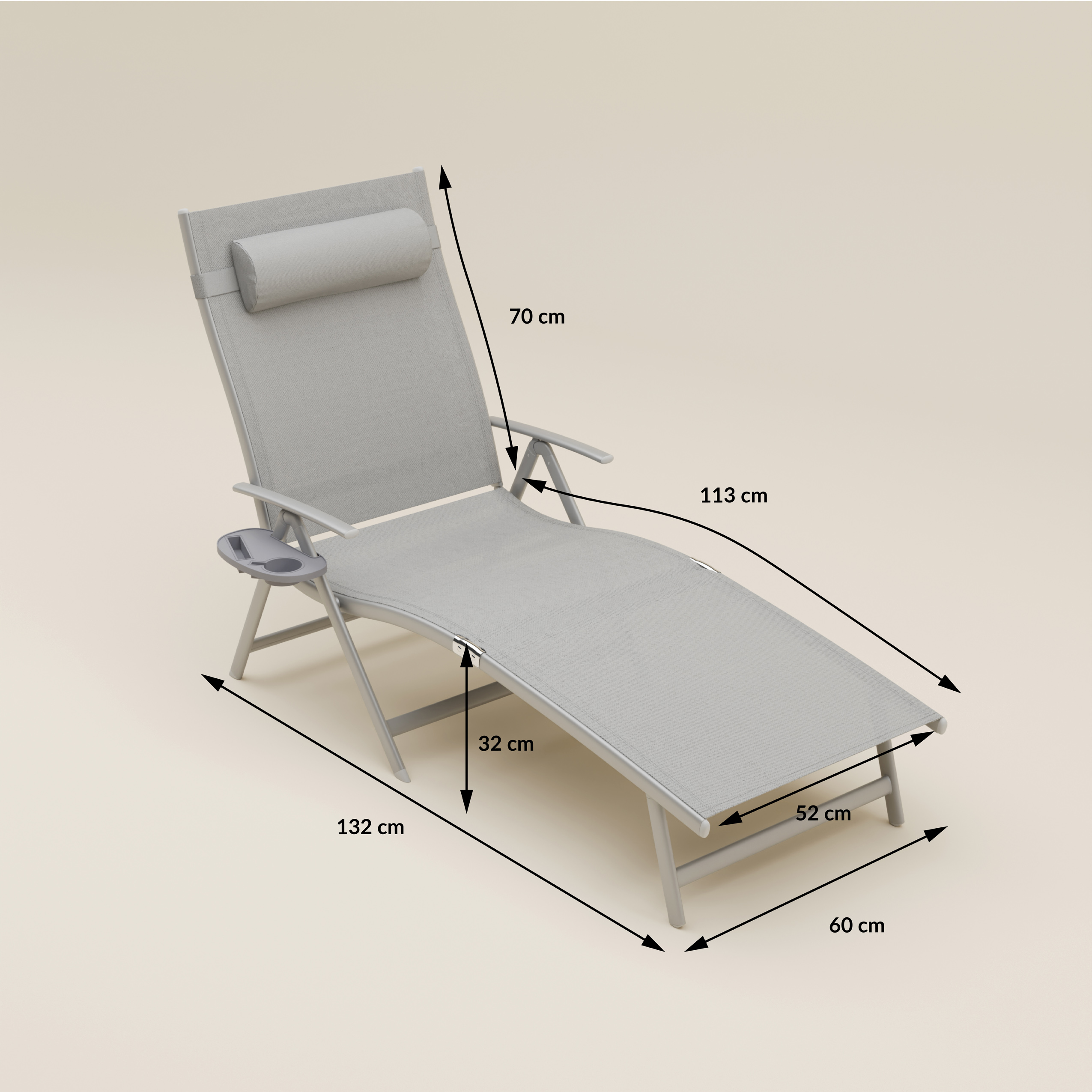 Leżak ogrodowy składany TARDY 182 cm aluminiowy szary Zenjoy - TARDY_SZARY