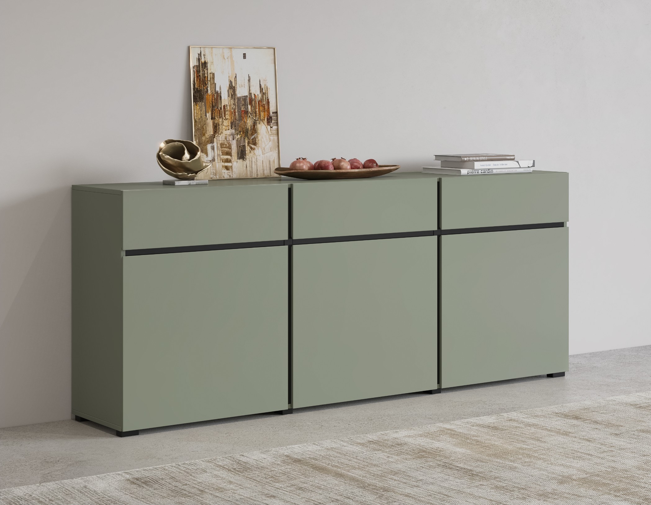 Komoda 3-drzwiowa z 3 szufladami CROSS - zielony, czarny 180cm - 24GWMY43