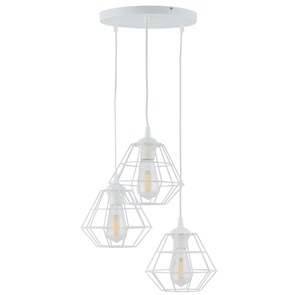Lampa wisząca DIAMOND biała z ażurowymi kloszami w kształcie diamentów 100x45cm