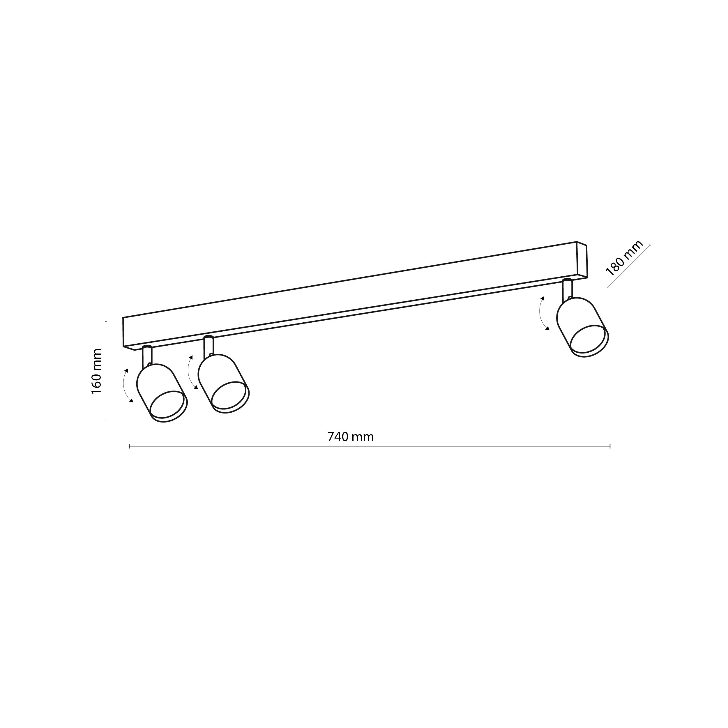 Lampa sufitowa TOP czarna na metalowej listwie regulowana 74x18x16cm - TK_4762