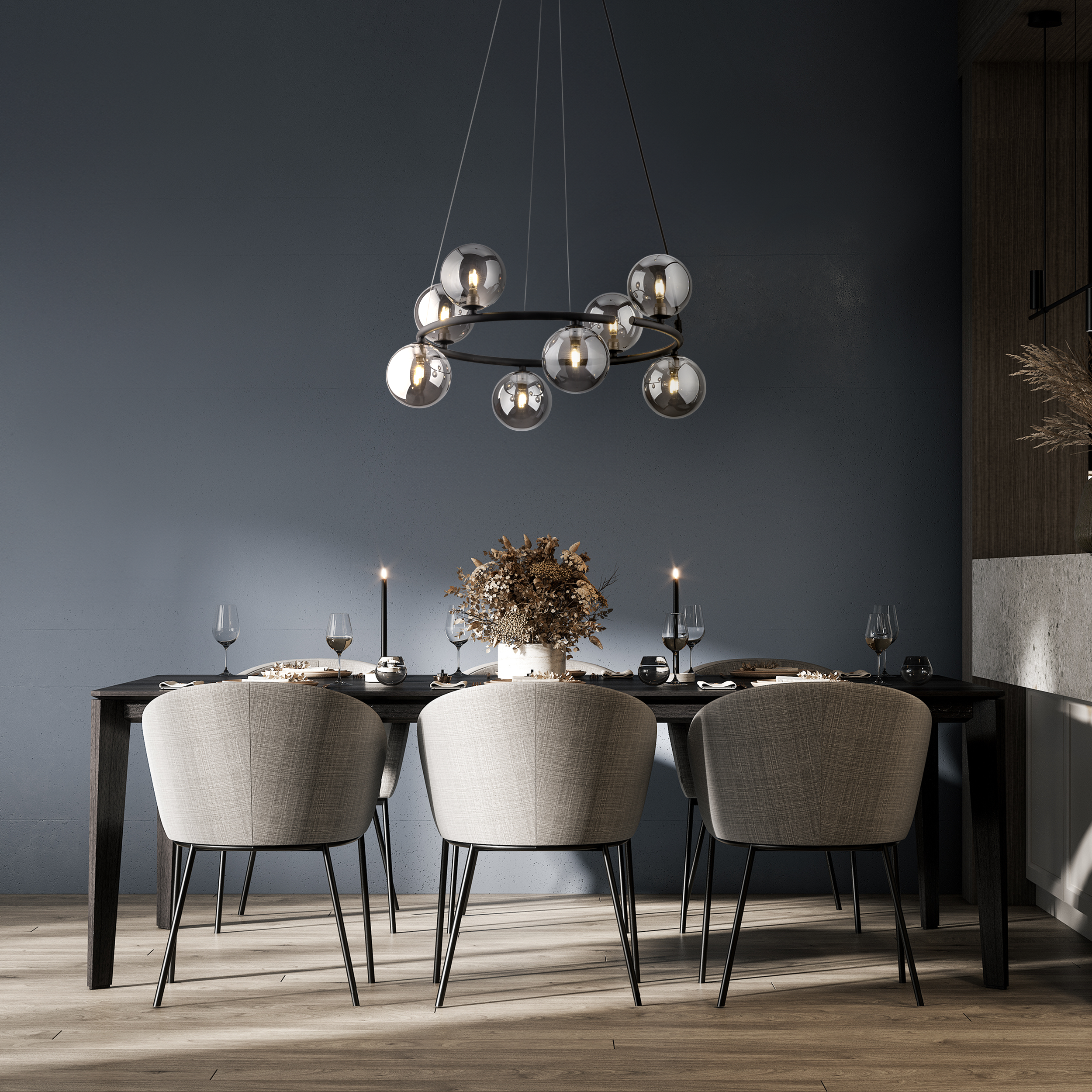 Lampa wisząca ANABELLE z okrągłymi szklanymi kloszami 140x62cm - TK_6844