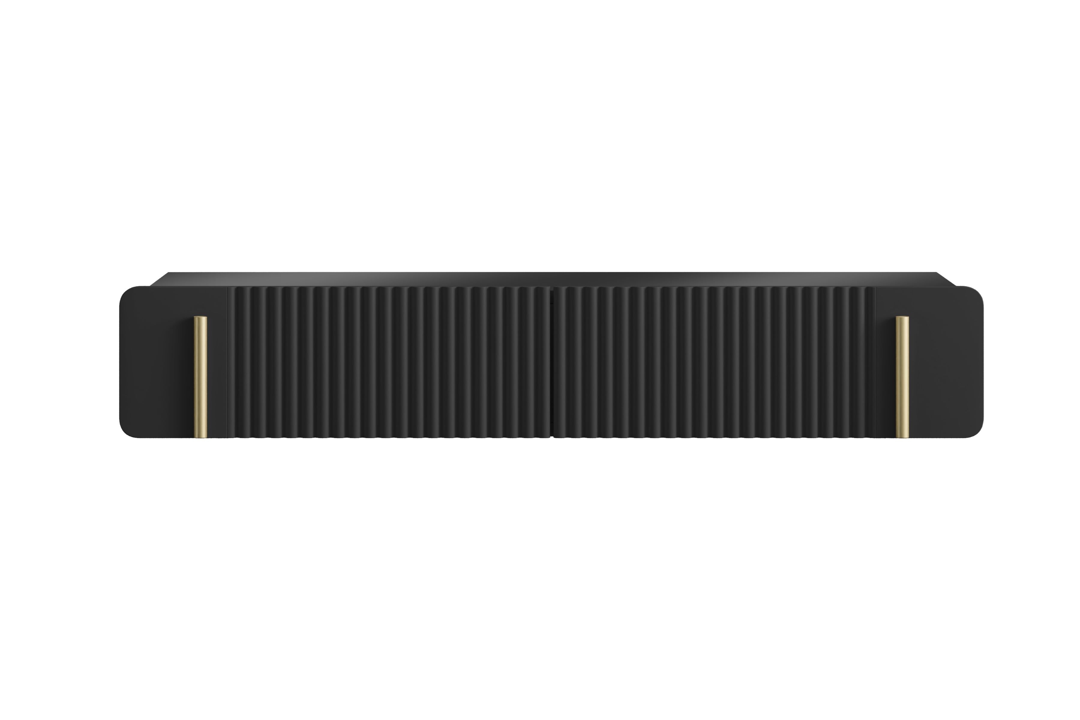 Toaletka wisząca z 2 szufladami MALMI ryflowany front 100cm - czarna - złota - B_166960