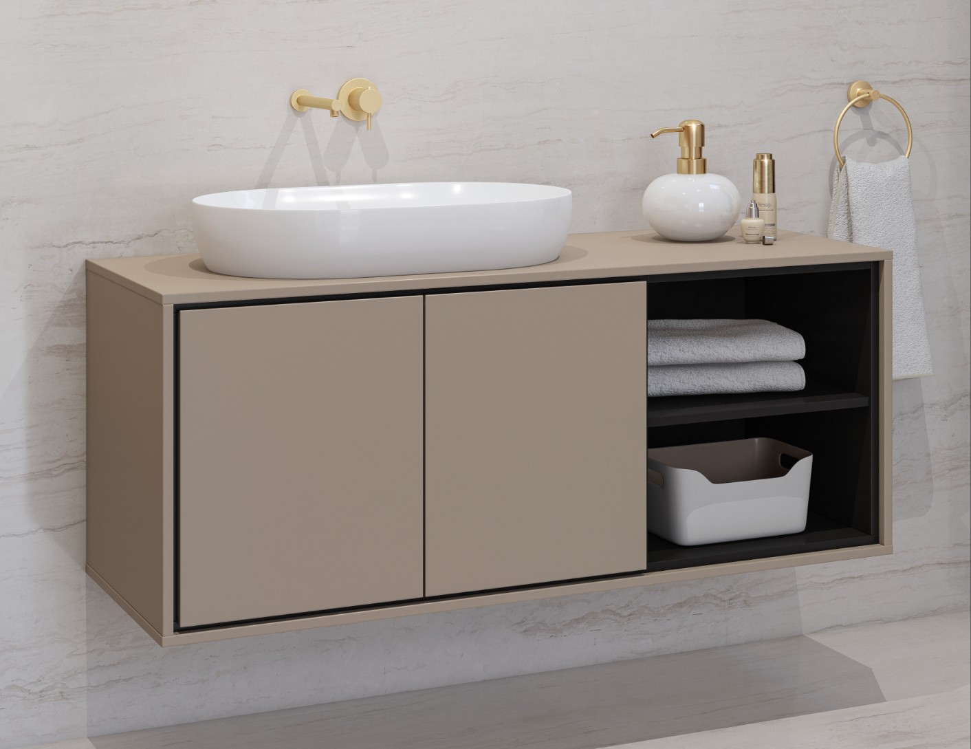 Szafka pod umywalkę IRVINE 2-drzwiowa z regałem 120cm - congo, czarny - 30CWNP60