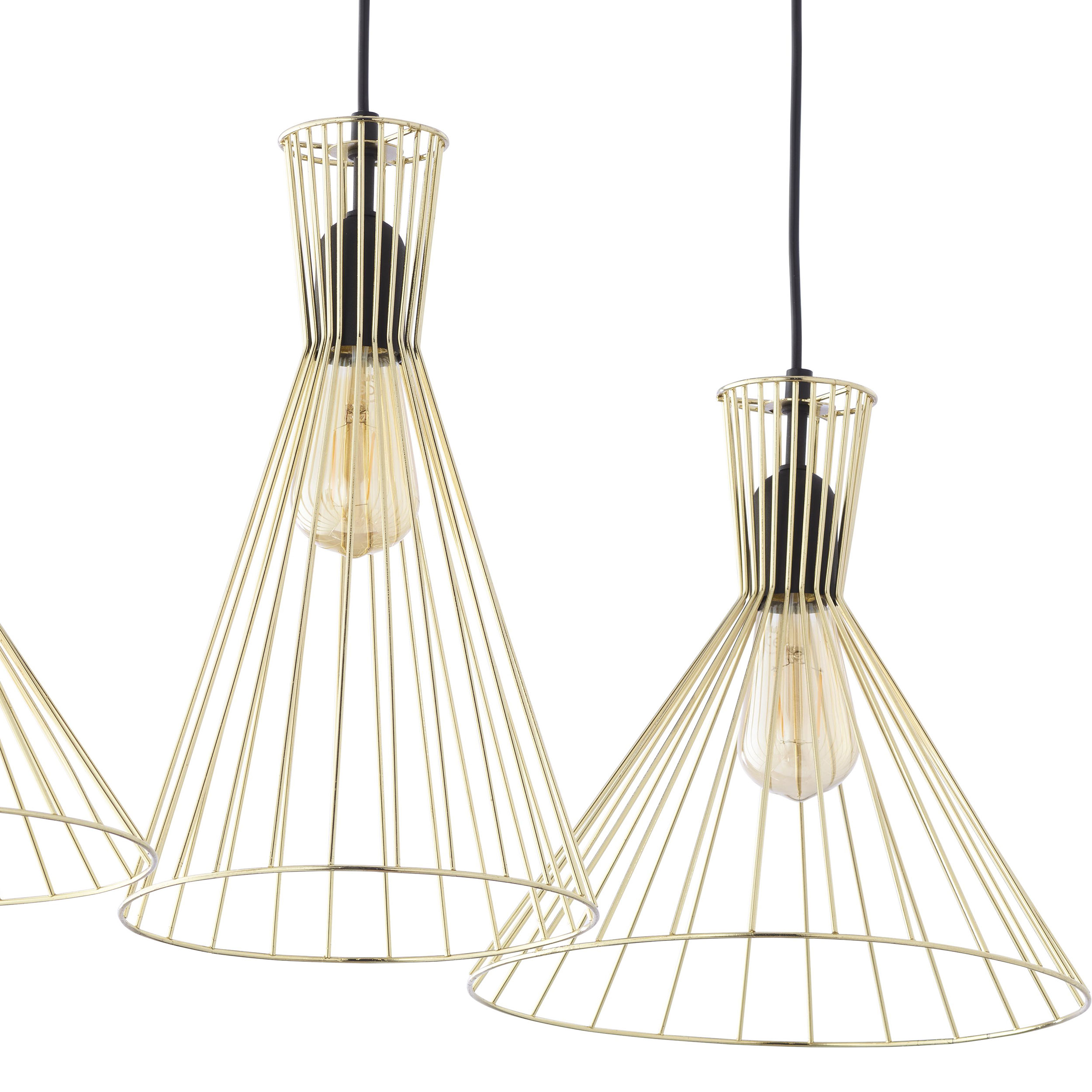 Lampa wisząca SAHARA czarna ze złotymi kloszami o różnych rozmiarach i kształtach na metalowej listwie 150x83x30cm - TK_3352