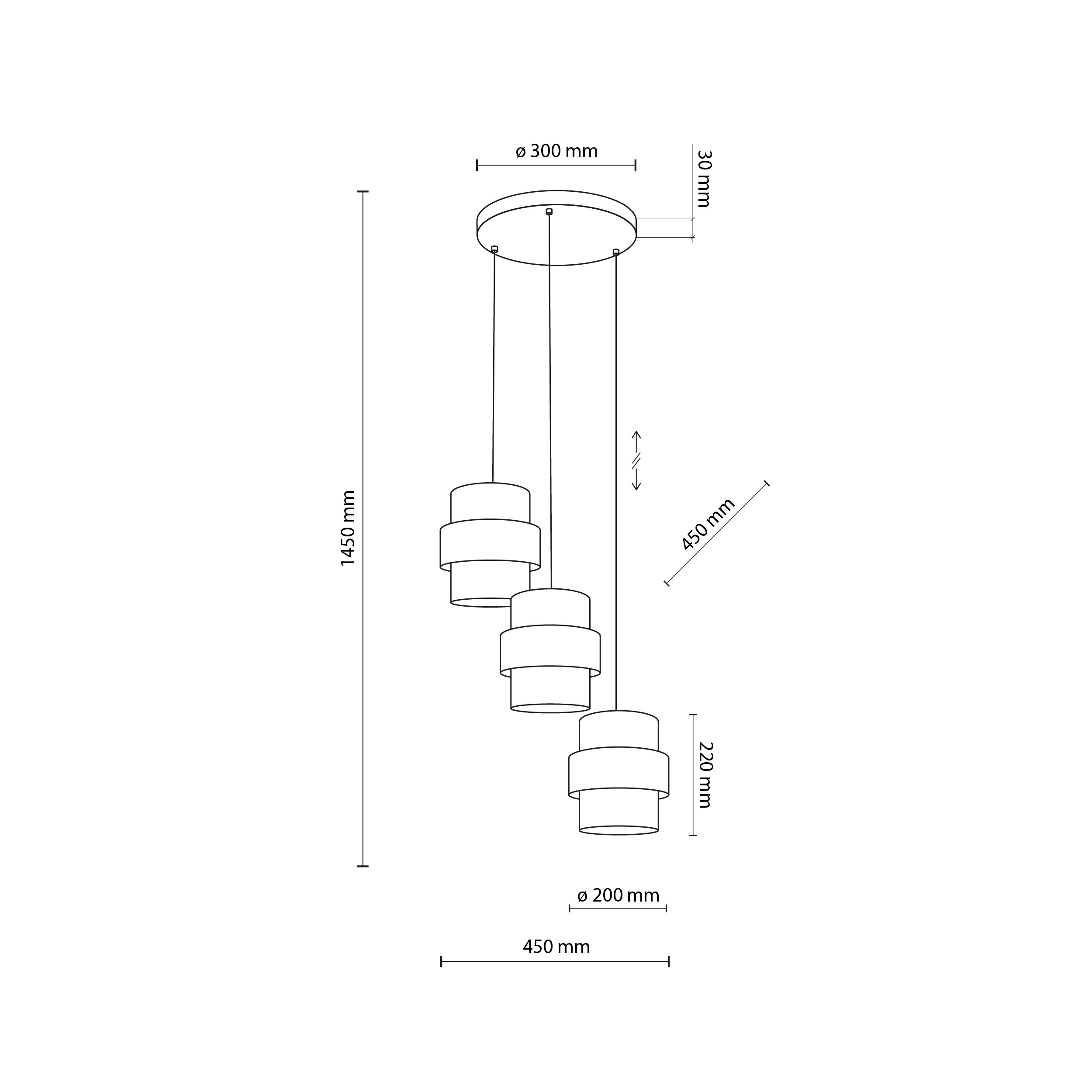Lampa wisząca CALISTO czarna potrójna na okrągłej podstawie 145x45cm - TK_5981