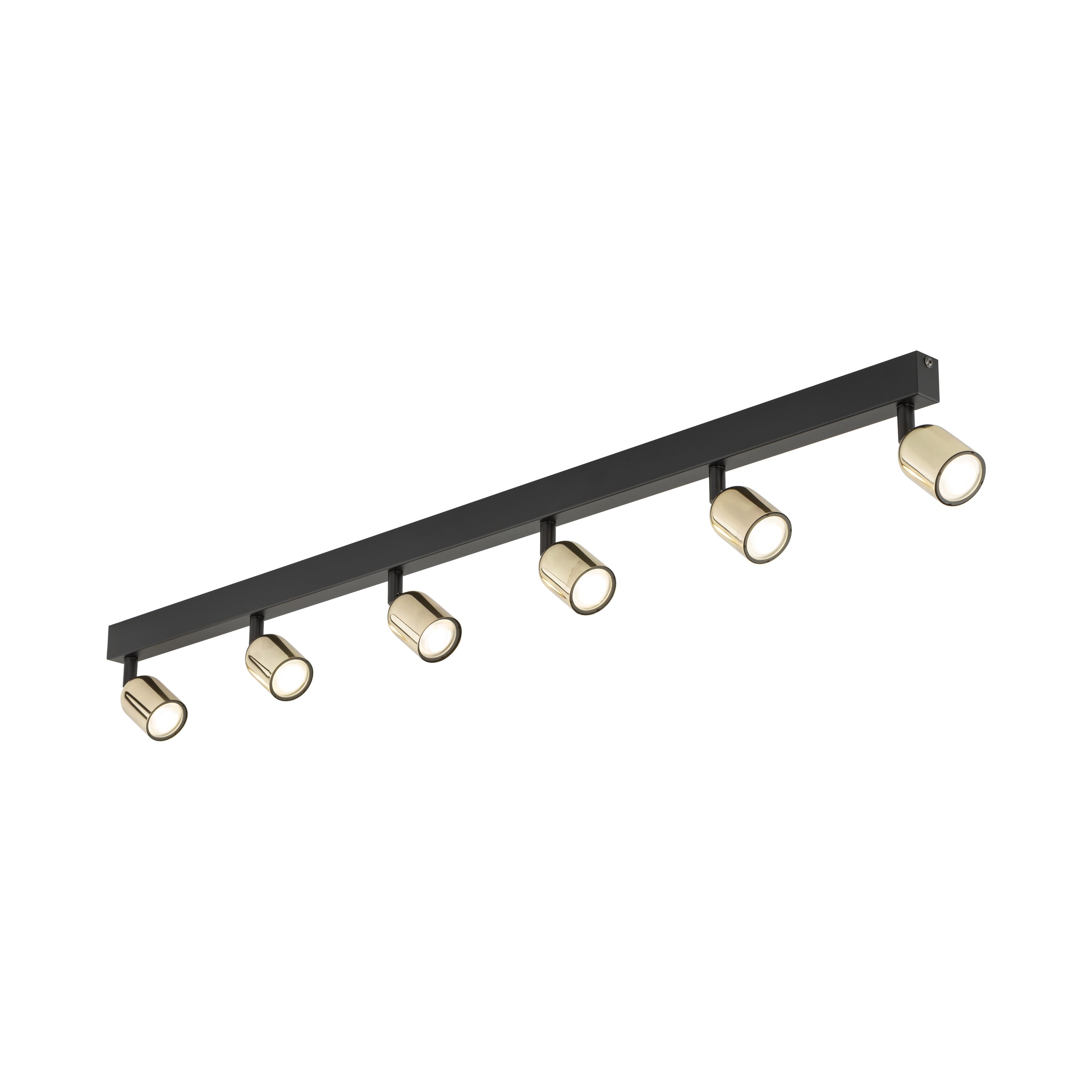 Lampa sufitowa TOP czarna ze złotymi reflektorami regulowanymi na metalowej listwie 127x18x16cm - TK_6034