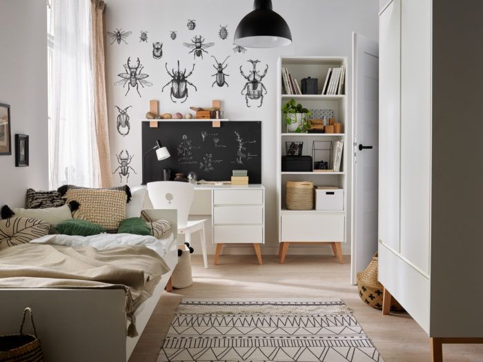 Łóżko z zagłówkiem SWING 200 x 90 - biały, naturalny - PIN_034-060-310