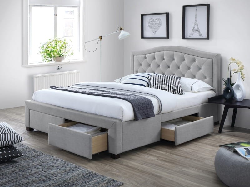 Łóżko tapicerowane z szufladami szare ELECTRA 160x200 Signal