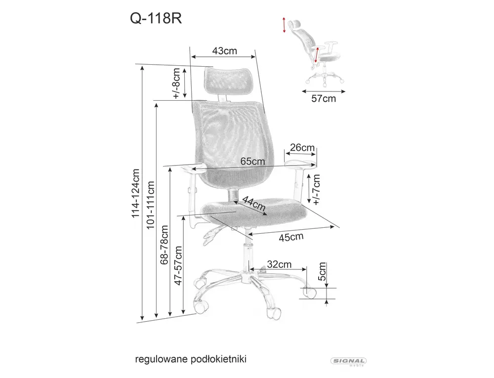 Fotel obrotowy ergonomiczny Q-118R czarny regulowany - OBRQ118RC