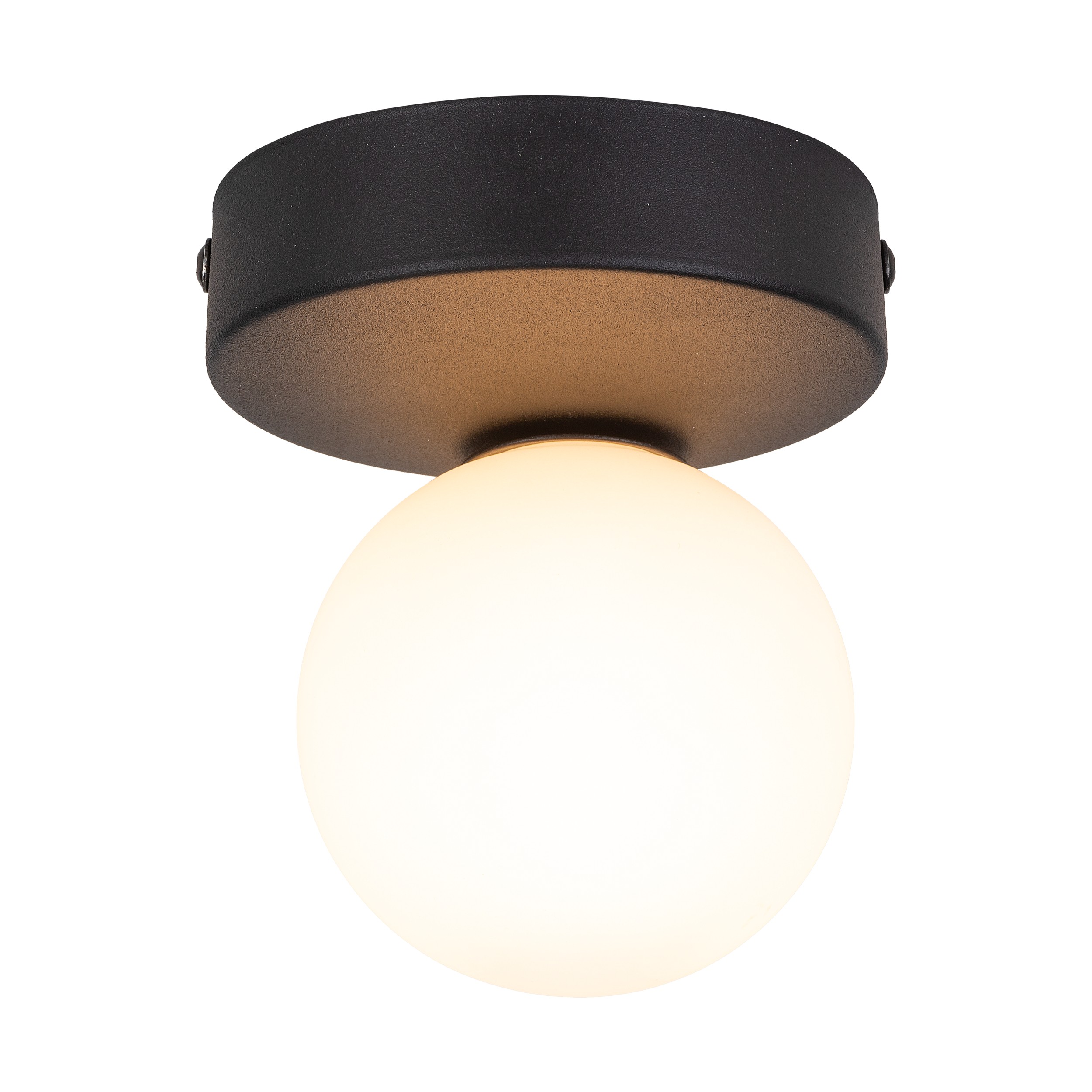 Lampa sufitowa BIANCA czarna z białym okrągłym szklanym kloszem 16x15x12cm - TK_5681