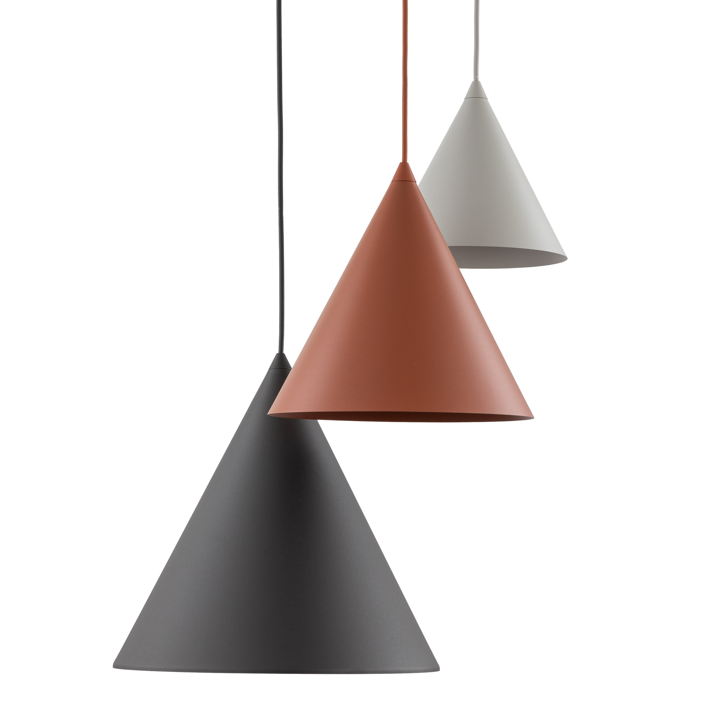Lampa wisząca CONO MIX czarna z różnokolorowymi beżowym ceglanym czarnym kloszami o różnych wymiarach 160x50cm - TK_6633