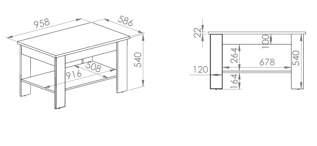 Ława LILLE 10 wysoka biała + dąb lefkas 60x96 ML MEBLE - 1LILL10-001