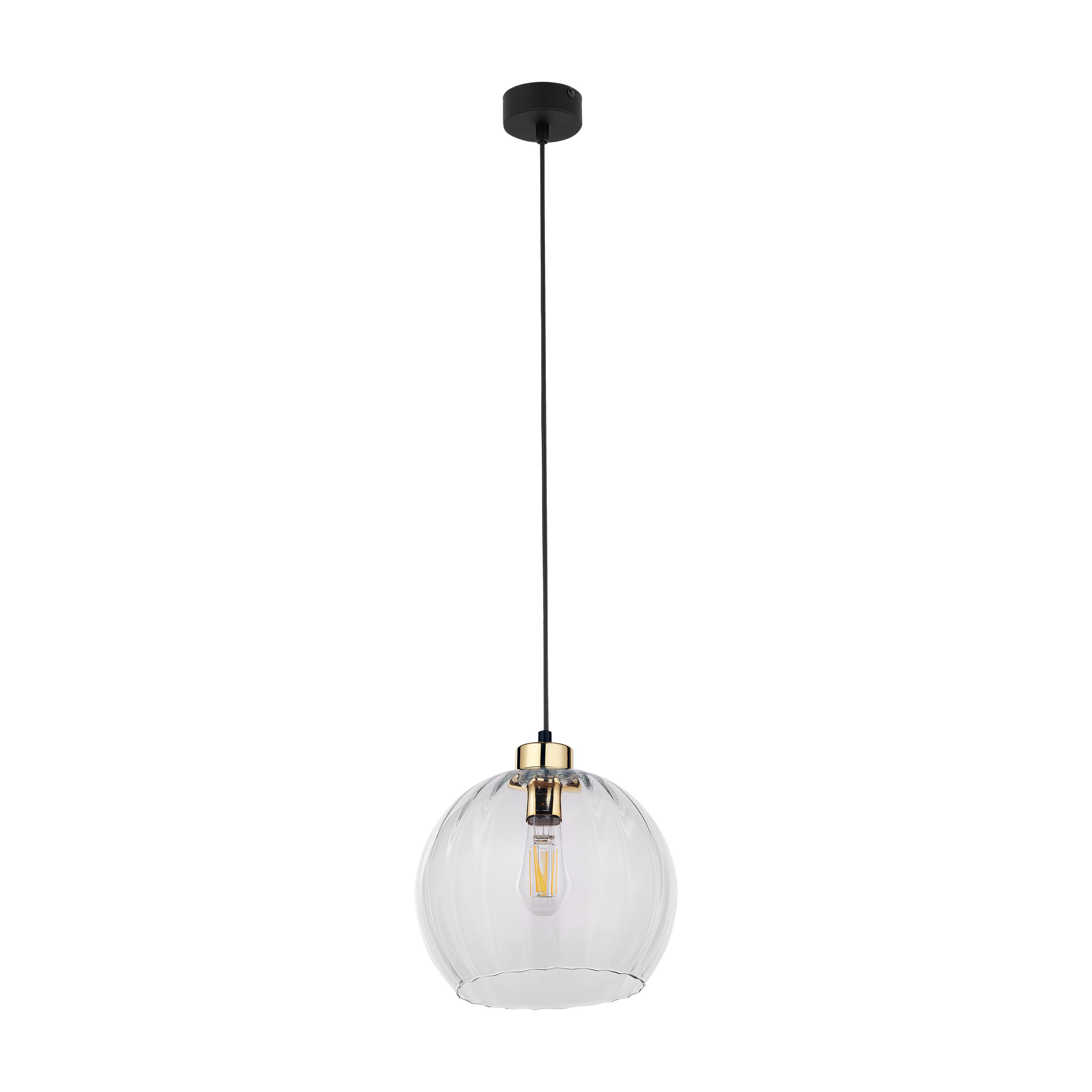 Lampa wisząca DEVI czarna ze złotym elementem transparentnym szklanym kloszem 170x25cm