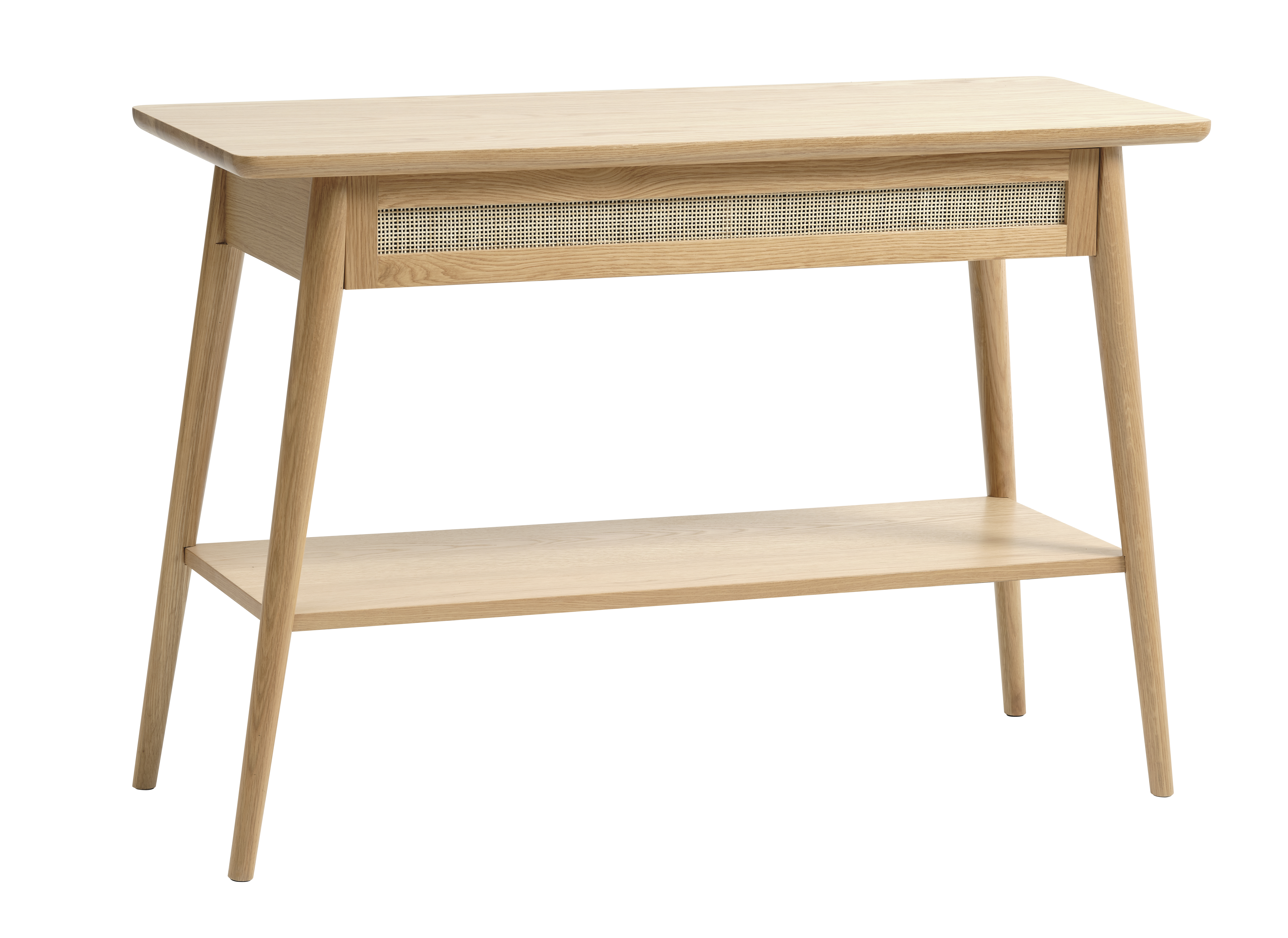 Konsola z półką i rattamową szufladą BARRALI 110 cm - dąb naturalny - UN_47280201
