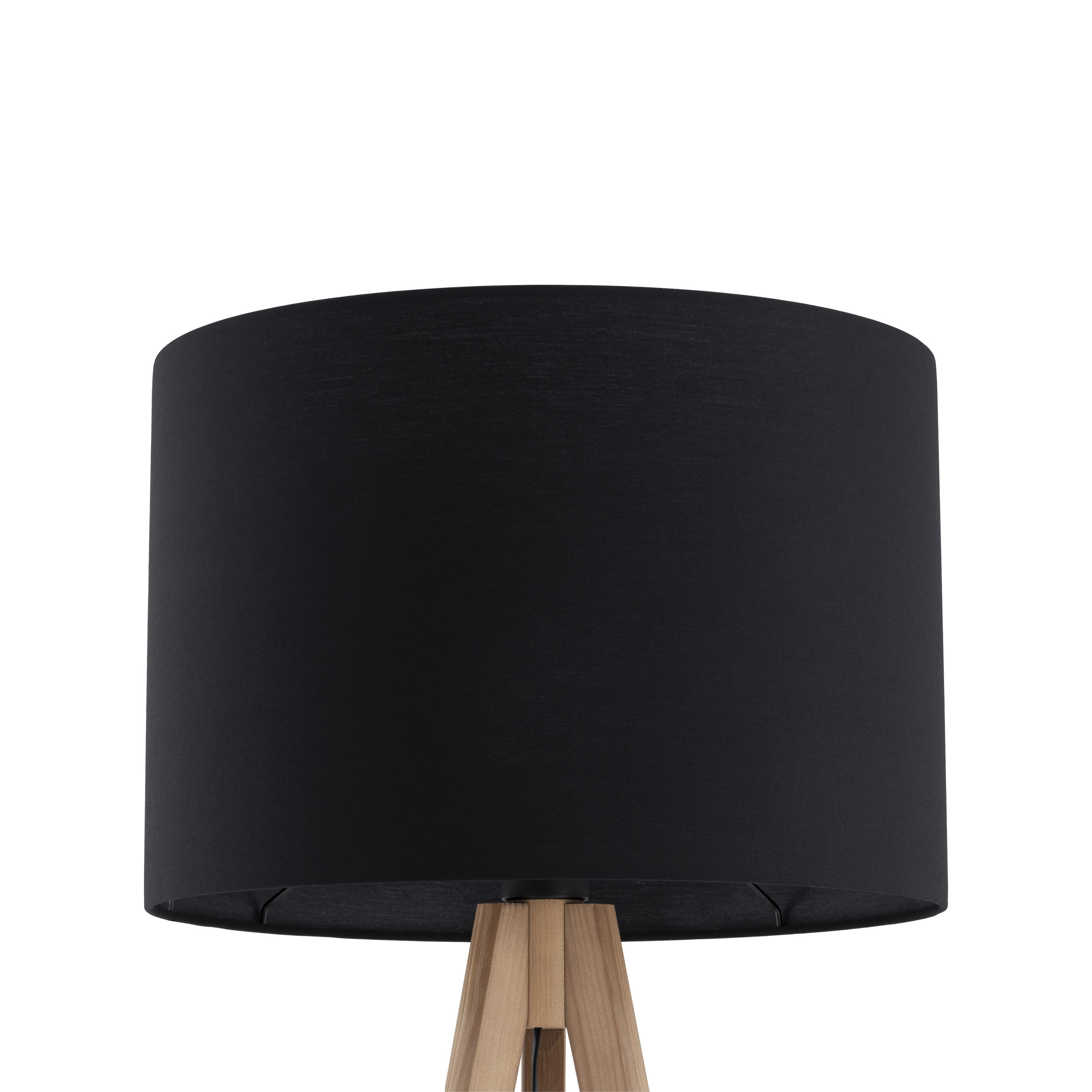 Lampa podłogowa GRAND na jasnych sosnowych drewnianych nogach z czarnym okrągłym kloszem 145x50cm - TK_16008