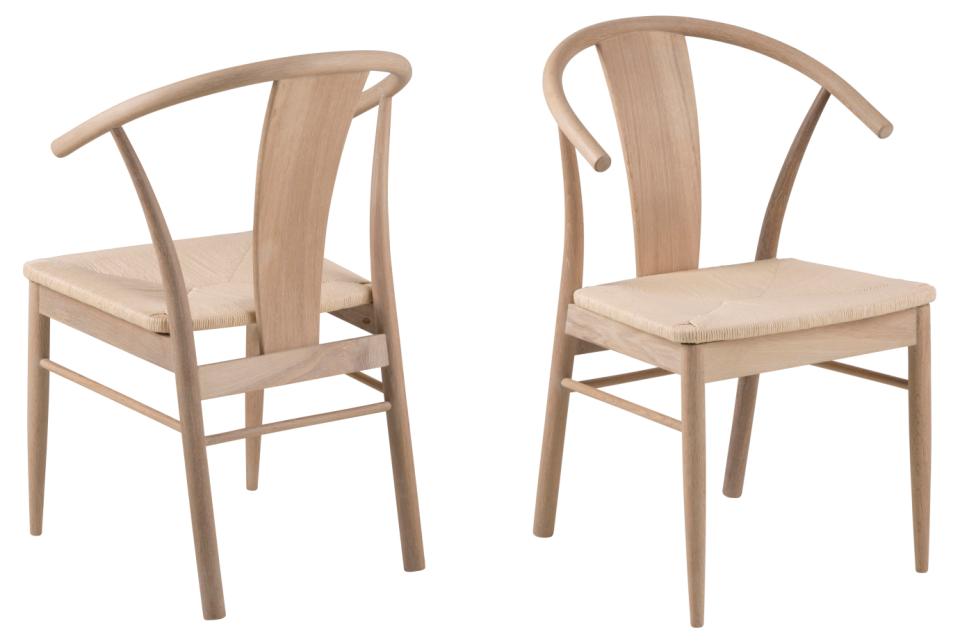 Krzesło Korfu Zestaw 2 szt. Plecionka- złamana biel, Dąb bielony