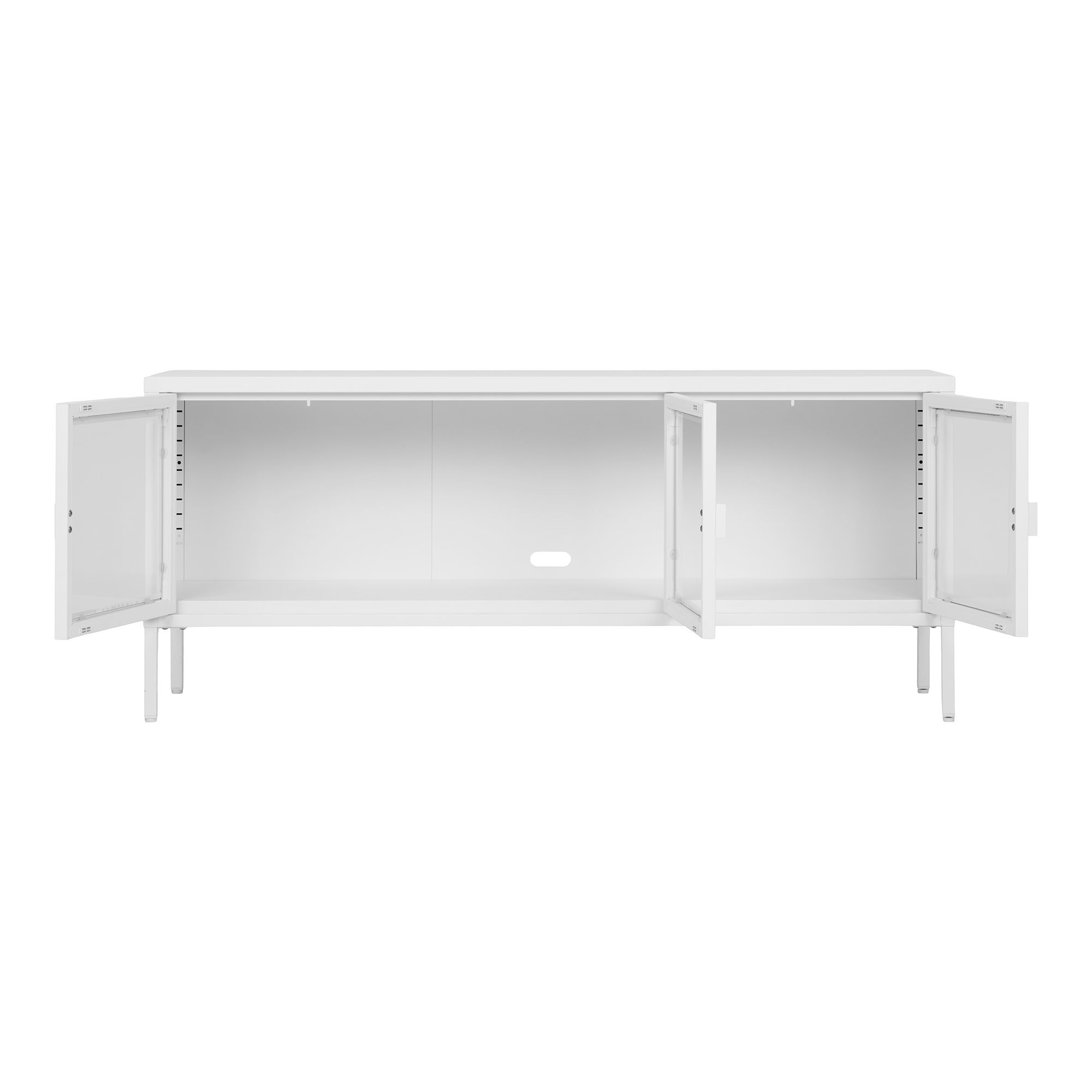Szafka RTV 3-drzwiowa z przeszkleniem BRISBANE stalowa 130x40x55 cm - biała - 3001054
