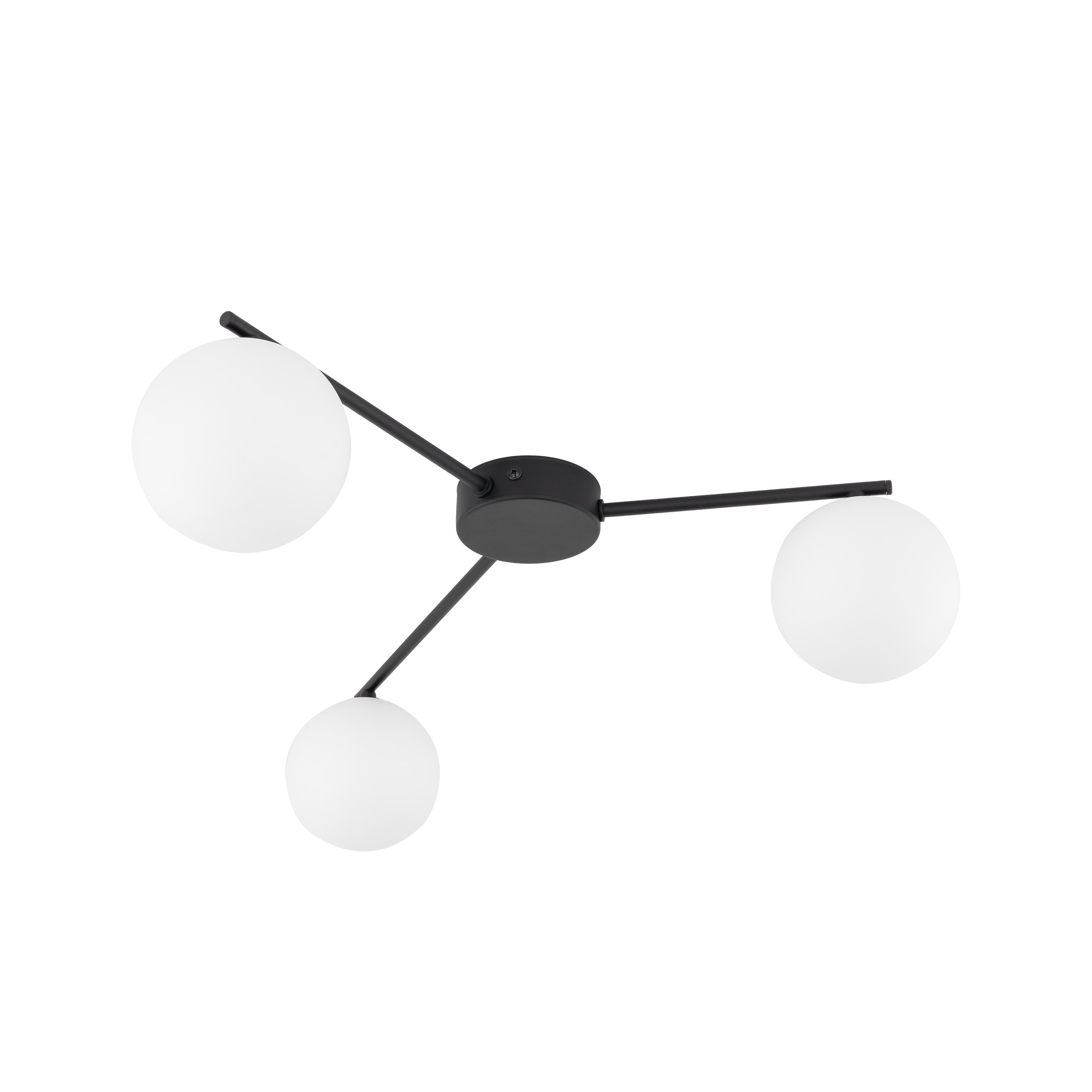 Lampa sufitowa ELTON czarna z białymi okrągłymi szklanymi kloszami 56x61x15cm