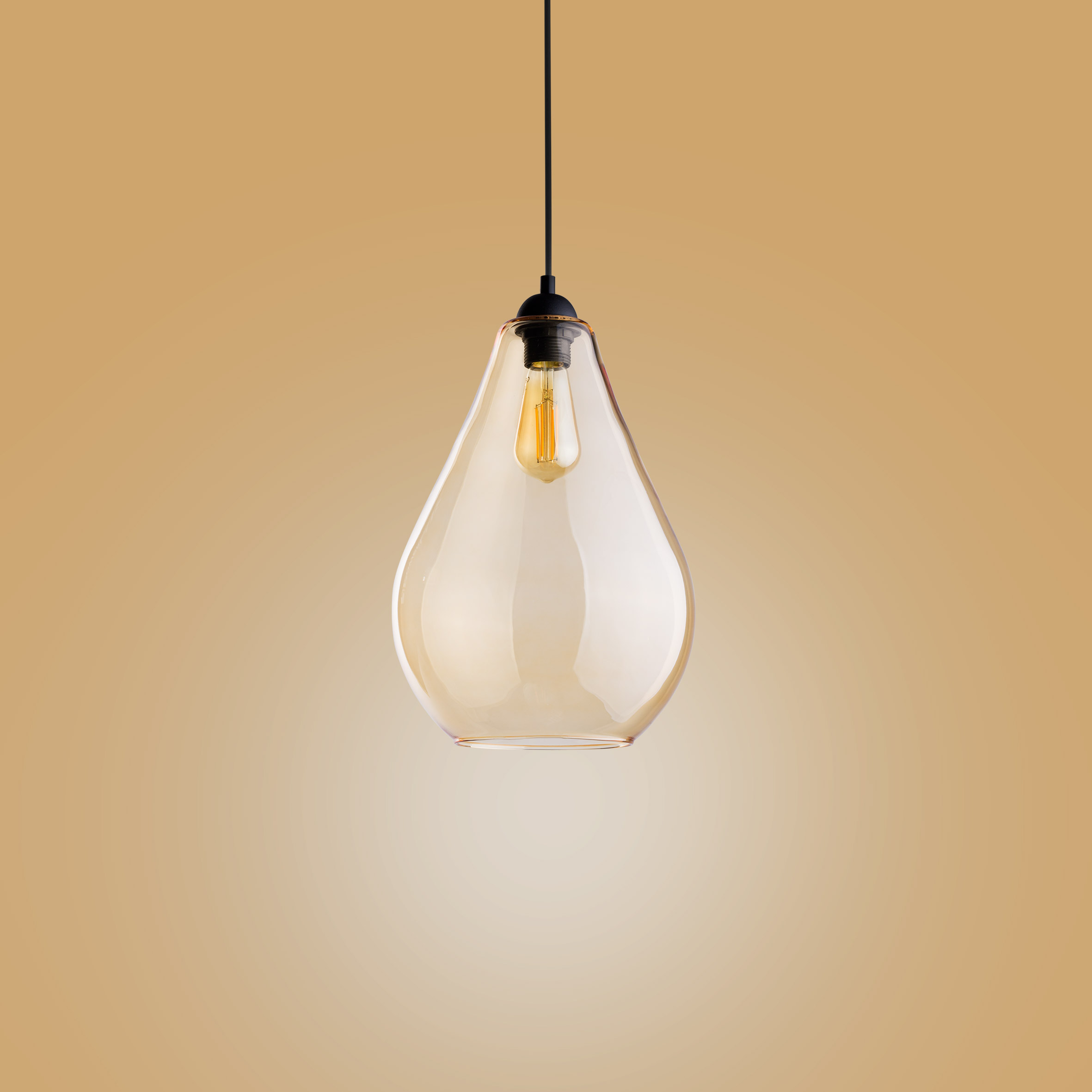Lampa wisząca FUENTE czarna z bursztynowym szklanym kloszem w kształcie kropli 180x24cm - TK_4322
