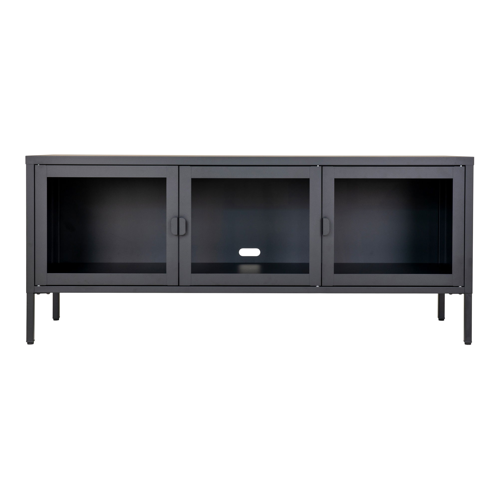 Szafka RTV 3 drzwiowa z przeszkleniem BRISBANE 130x40x55 cm - czarna - 3001055