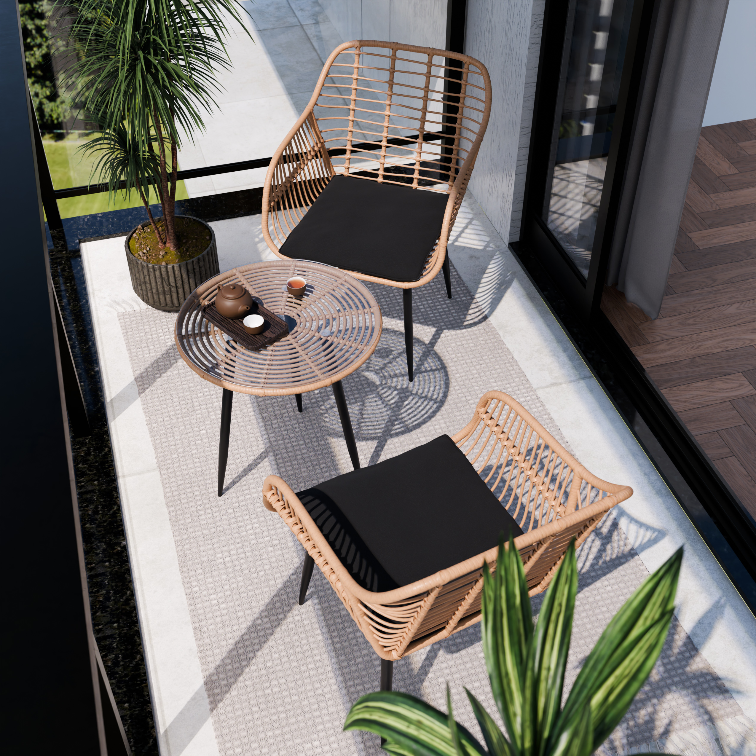 Zestaw ogrodowy na balkon i taras WEBBY 3-set technorattan czarny Zenjoy + GRATIS - WEBBY_CZARNY