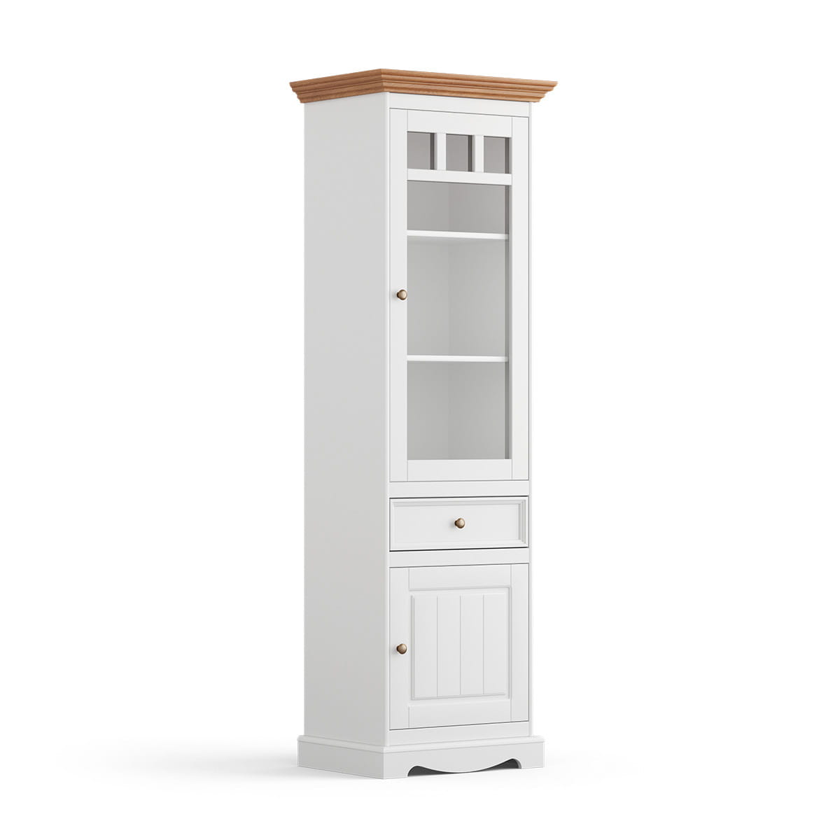 Witryna wąska BELLUNO ELEGANTE 2-drzwiowa z szufladą biała - dąb - PL014B/D