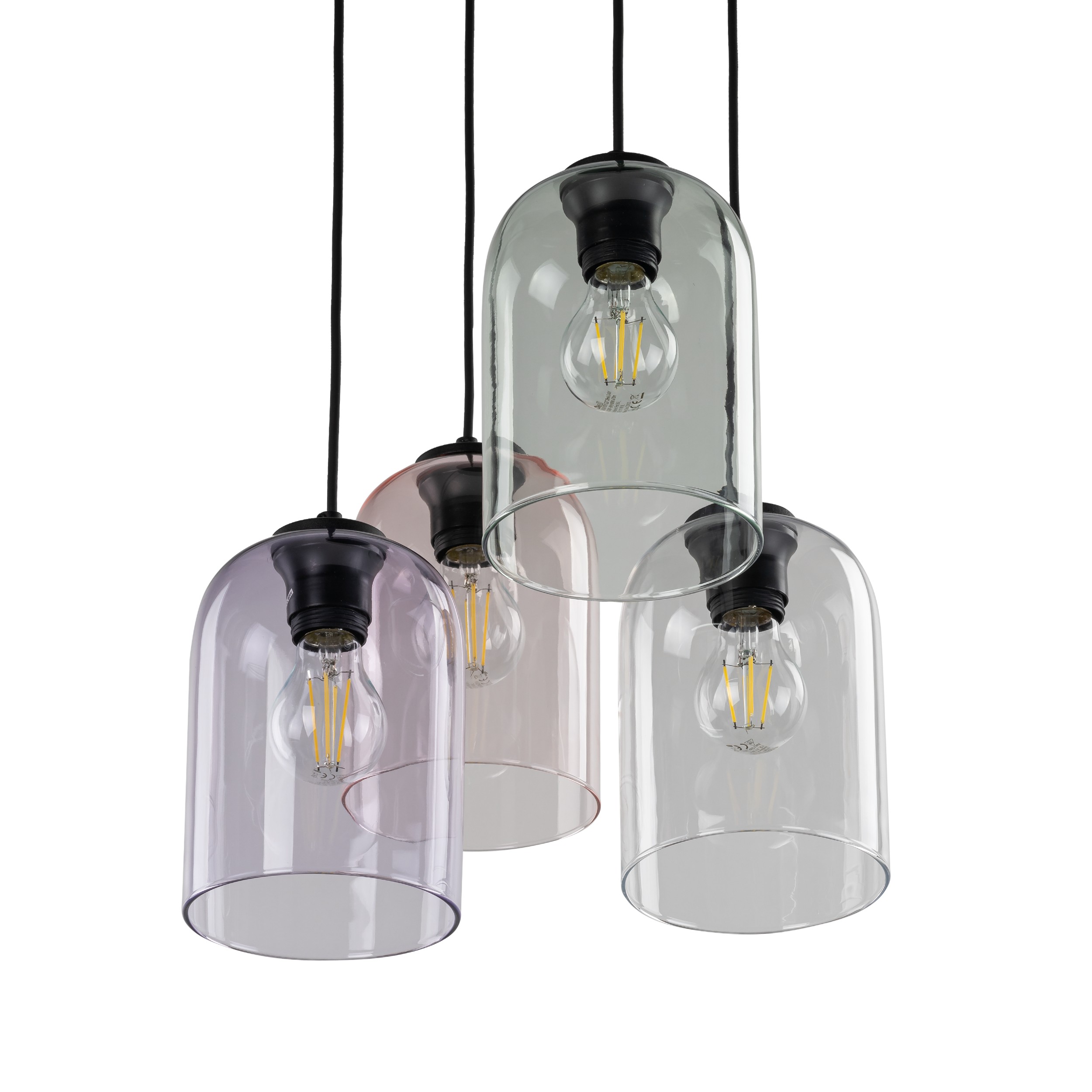 Lampa wisząca MOLLY czarna różnokolorowe transparentny różowy zielony fioletowy klosz 150x38cm - TK_10301