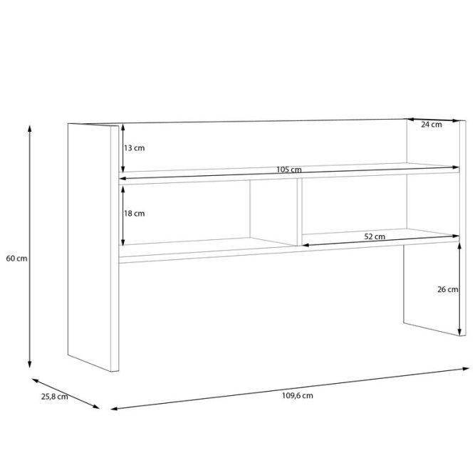 Nadstawka na biurko MODULTRICK 110 cm - efekt drewna, szary - MDUN121-M329