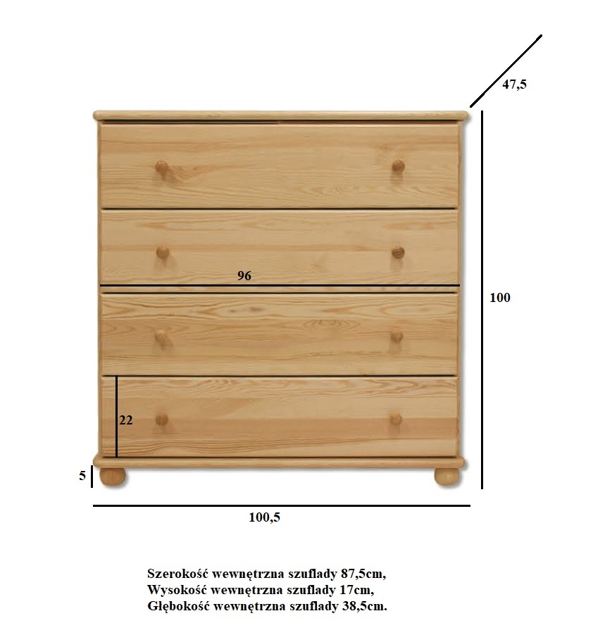 KD119 komoda S100 W100 G47 sosna orzech DREWMAX - 00755