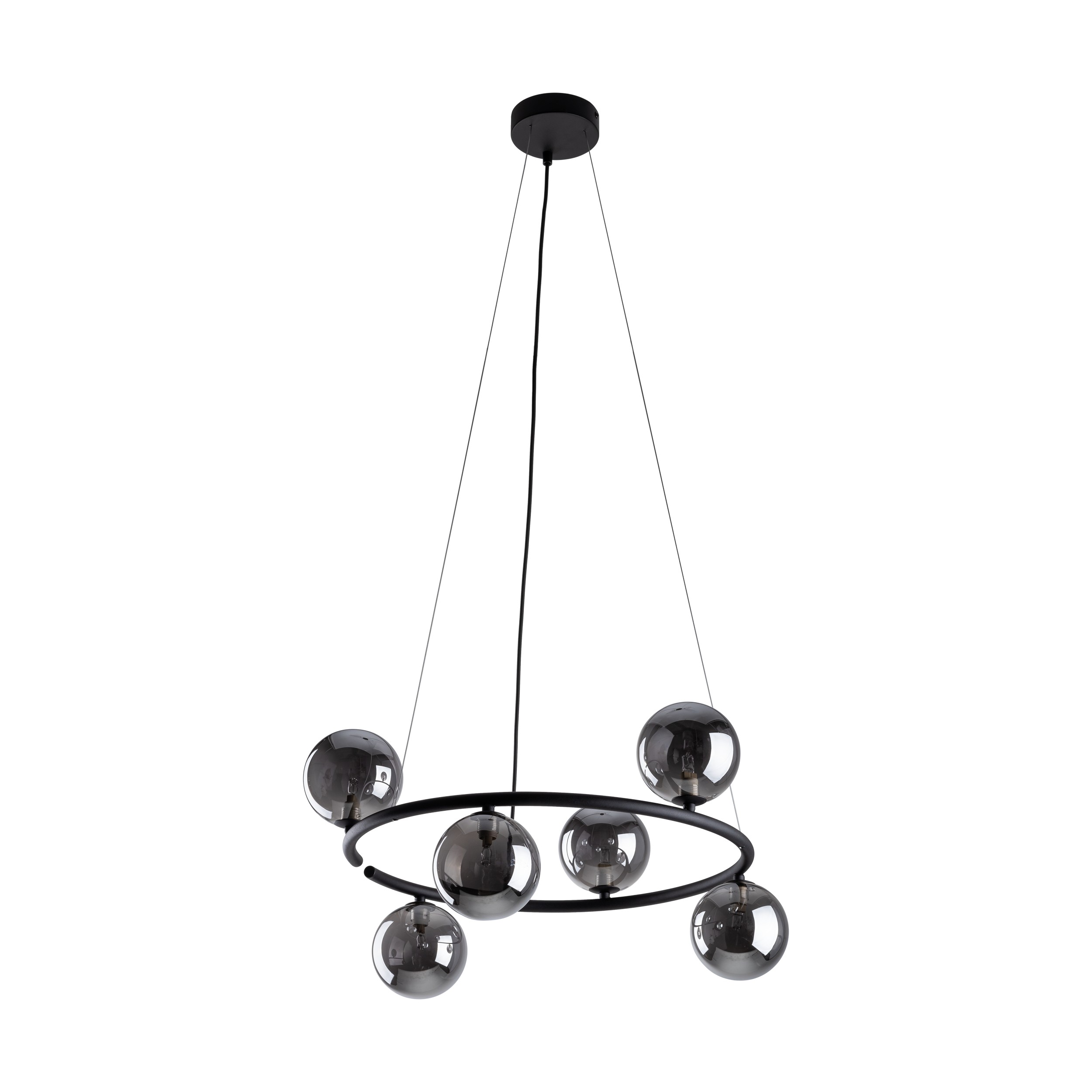 Lampa wisząca ANABELLE czarna z szarymi okrągłymi szklanymi kloszami 140x62cm