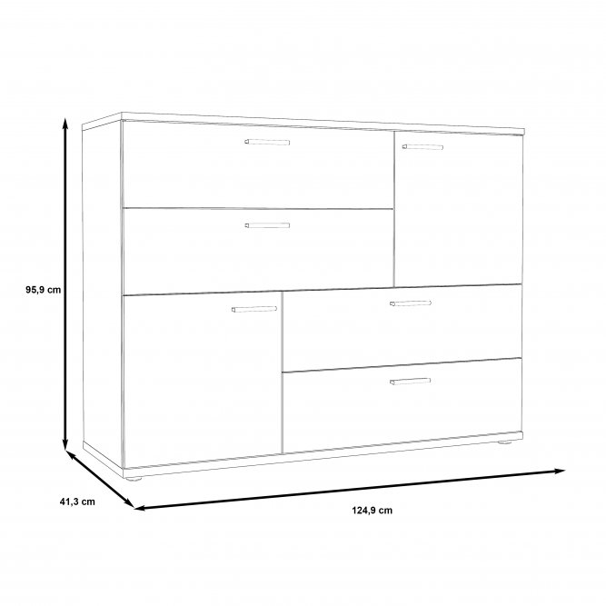 Komoda SKIVE 2-drzwiowa z 4 szufladami - dąb artisan, efekt betonu - SKVK46-C752