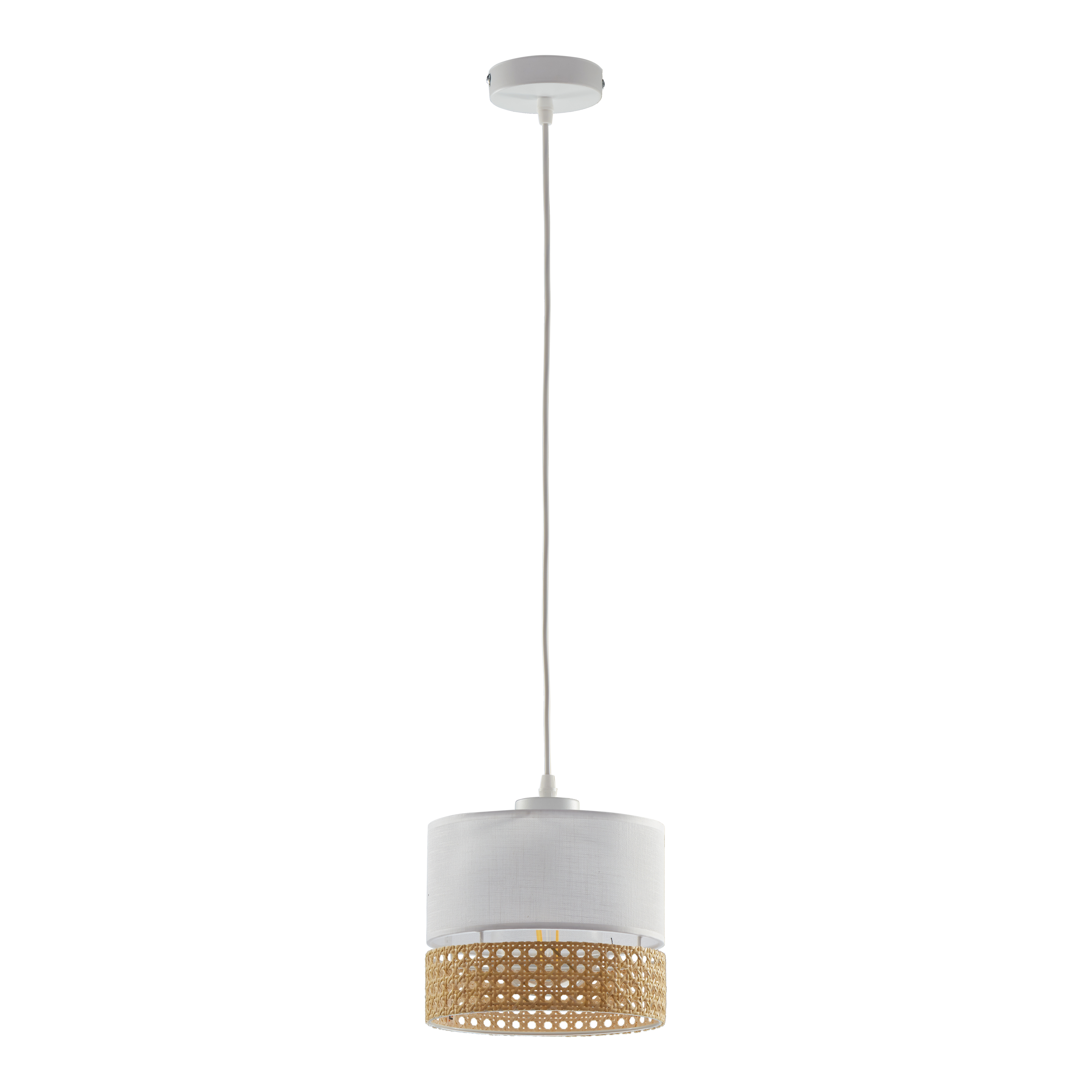 Lampa wisząca PAGLIA biała z brązowym elementem z plecionki 160x20cm