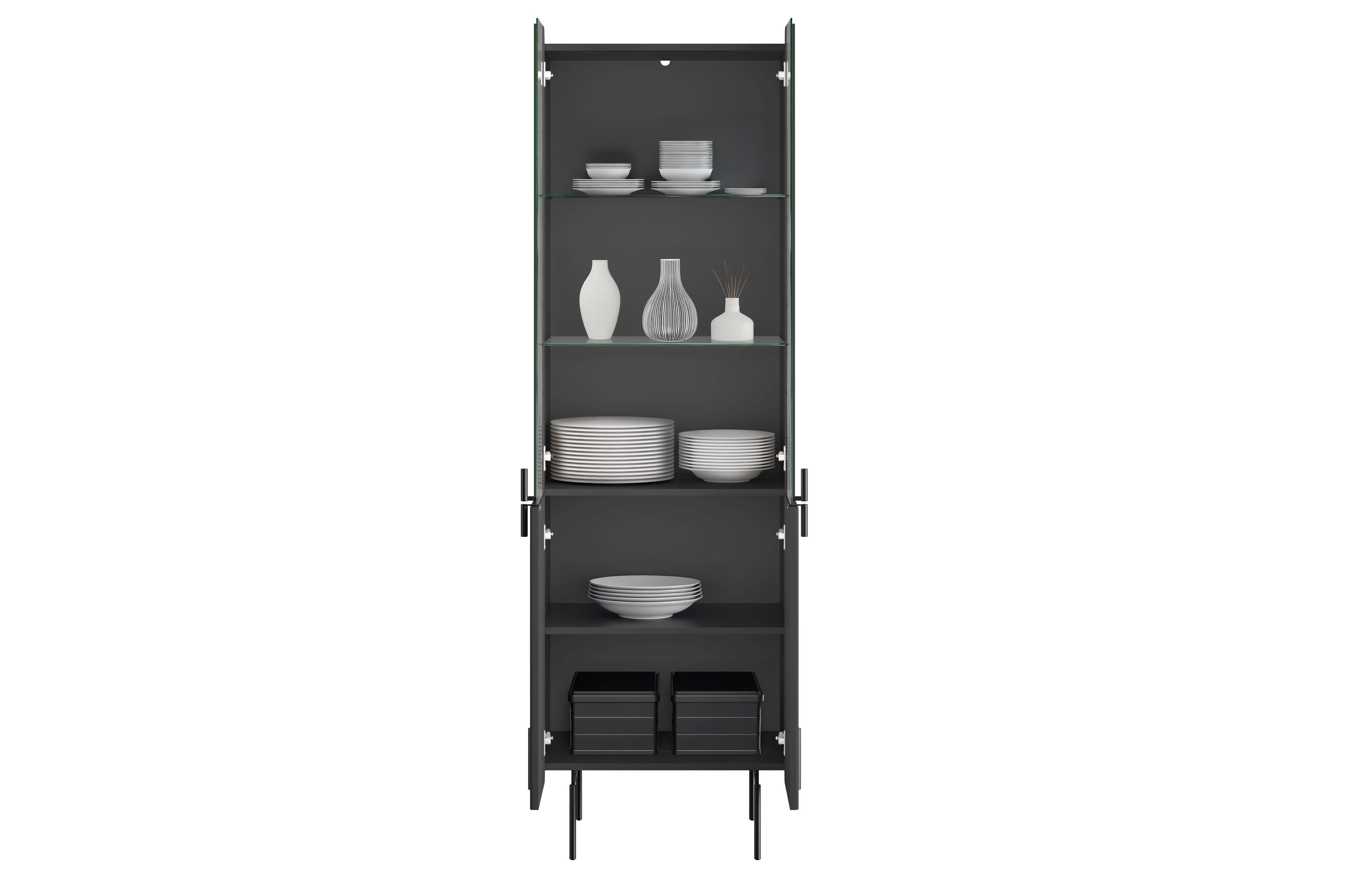 Witryna 4-drzwiowa MALMI 60cm - czarna - czarne nóżki - B_166965
