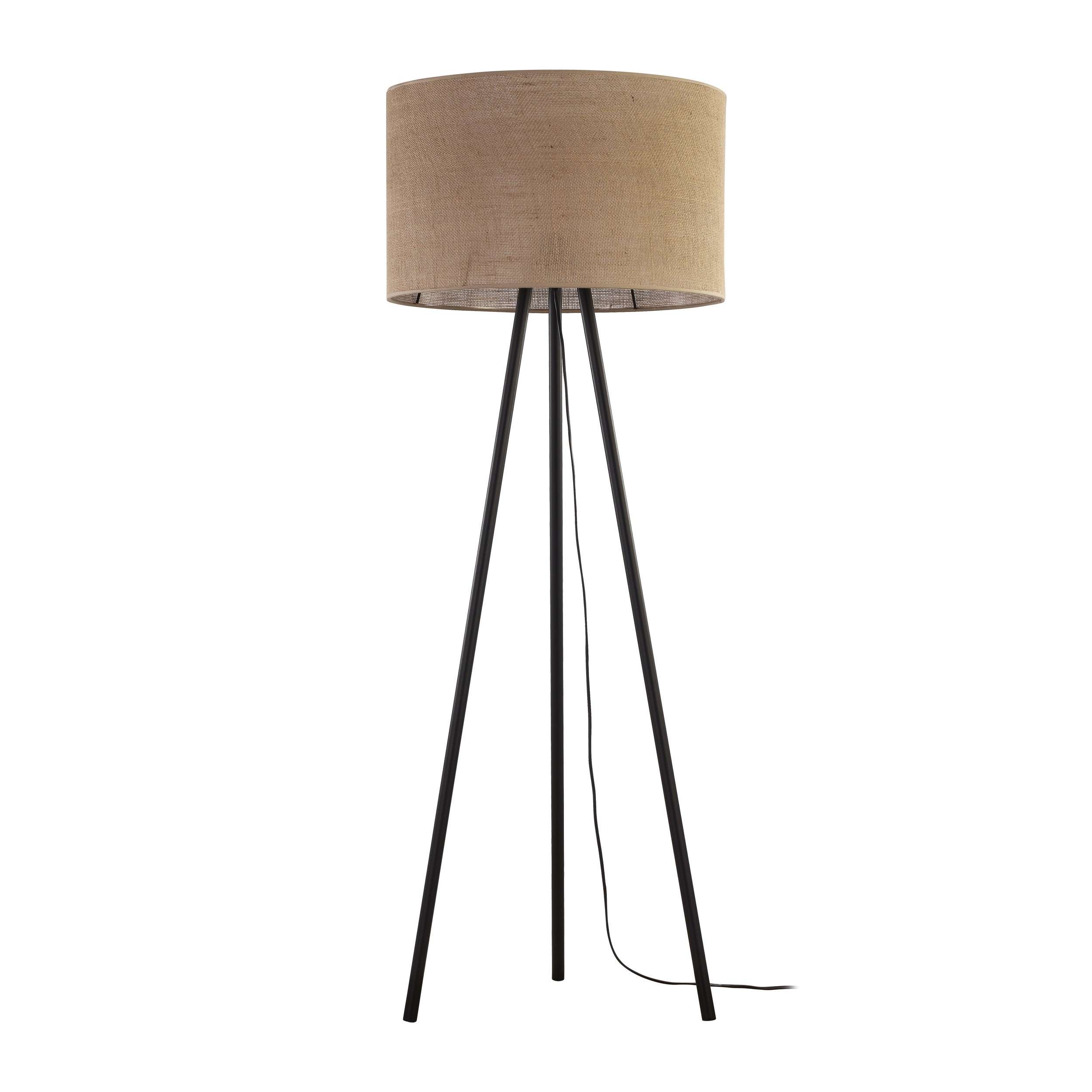 Lampa podłogowa JUTA czarna z brązowym okrągłym abażurem z tkaniny 159x50cm